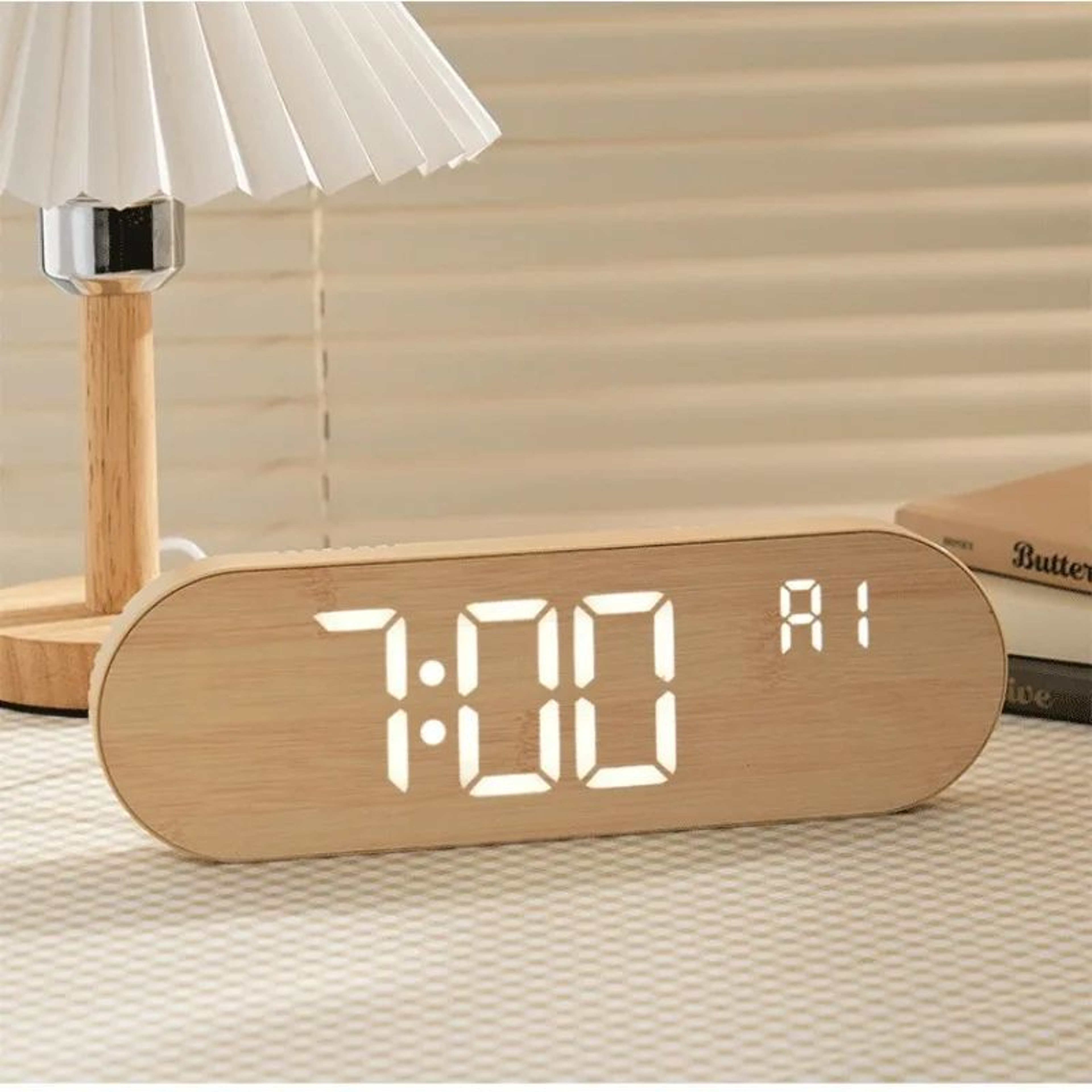 Nordic Wood Look Digital Wall Clock  Silent Desktop Alarm Clock With Temperature Date Week  Adjusta 2