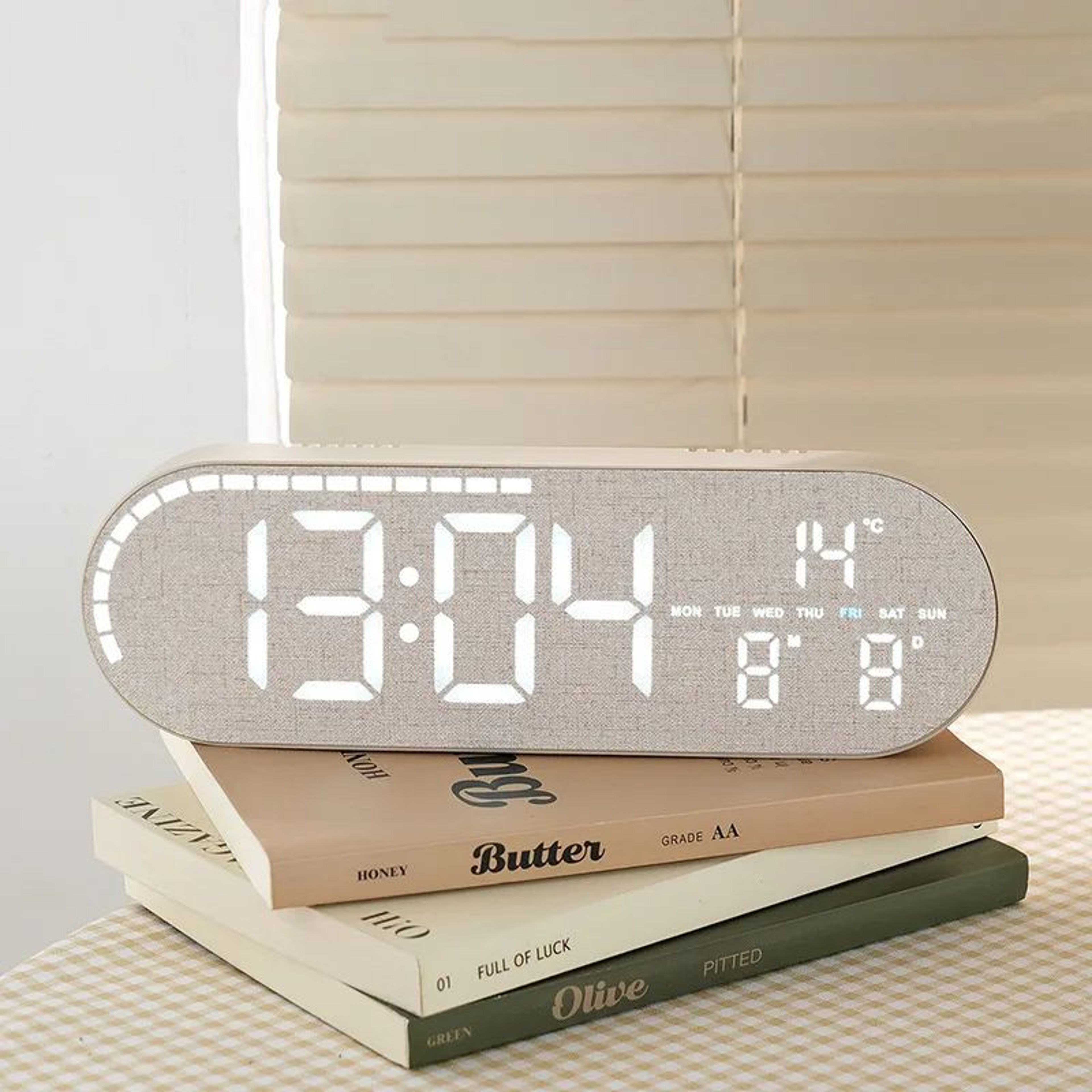 Nordic Wood Look Digital Wall Clock  Silent Desktop Alarm Clock With Temperature Date Week  Adjusta 8