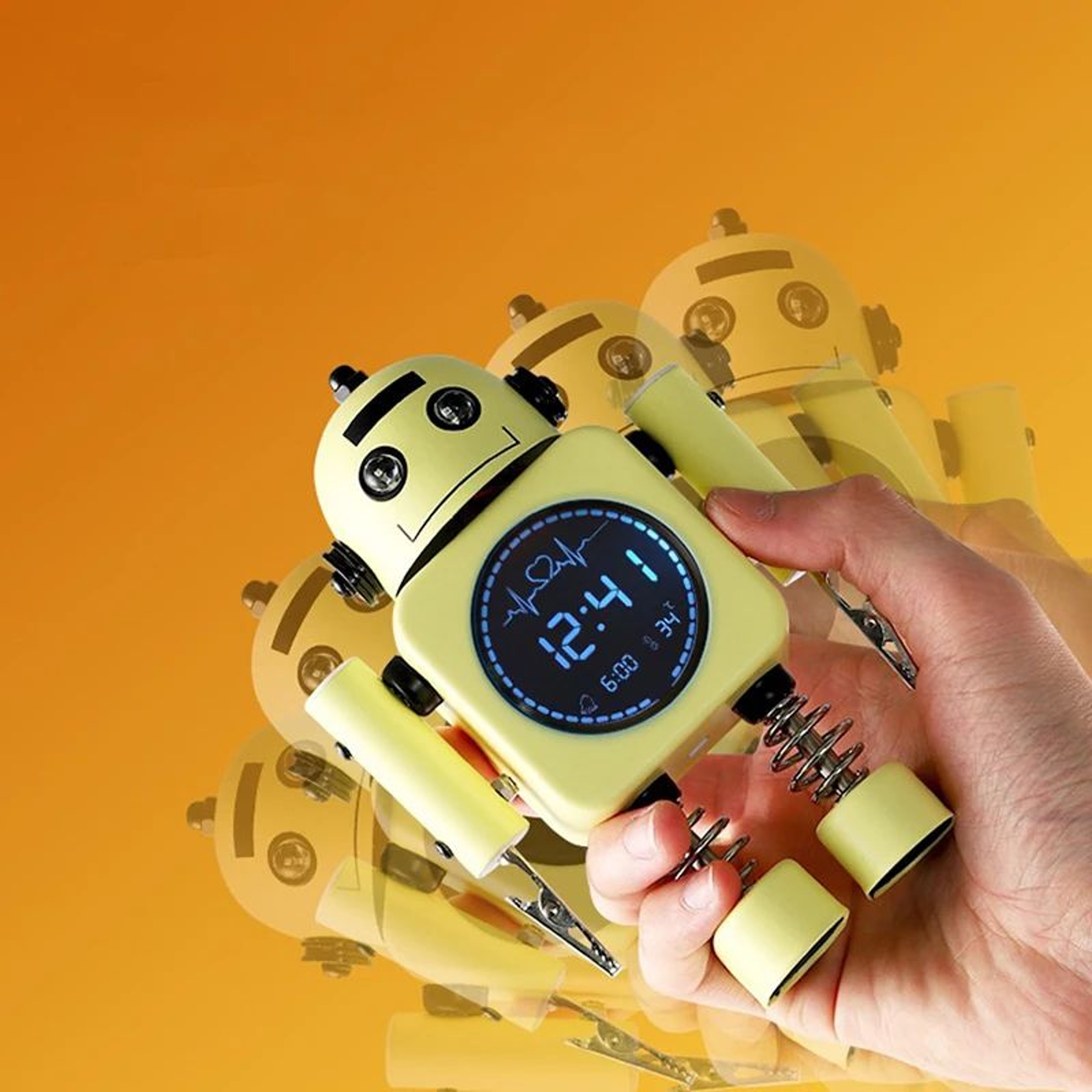 Silent Robot Alarm Clock  NonTicking Metal Wake Up Clock With Flashing Eye Lights  Hand Clip For De 1