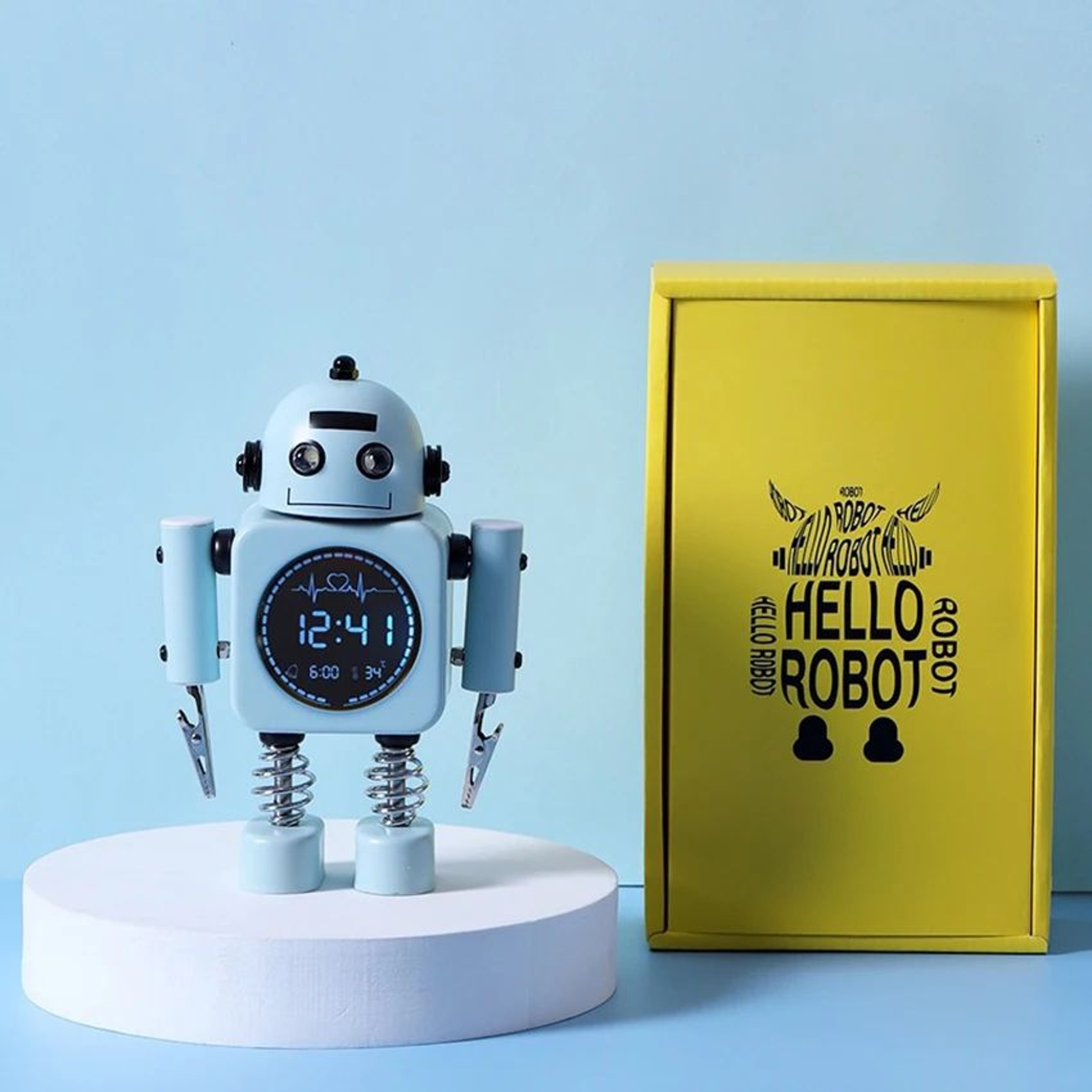 Silent Robot Alarm Clock  NonTicking Metal Wake Up Clock With Flashing Eye Lights  Hand Clip For De 6