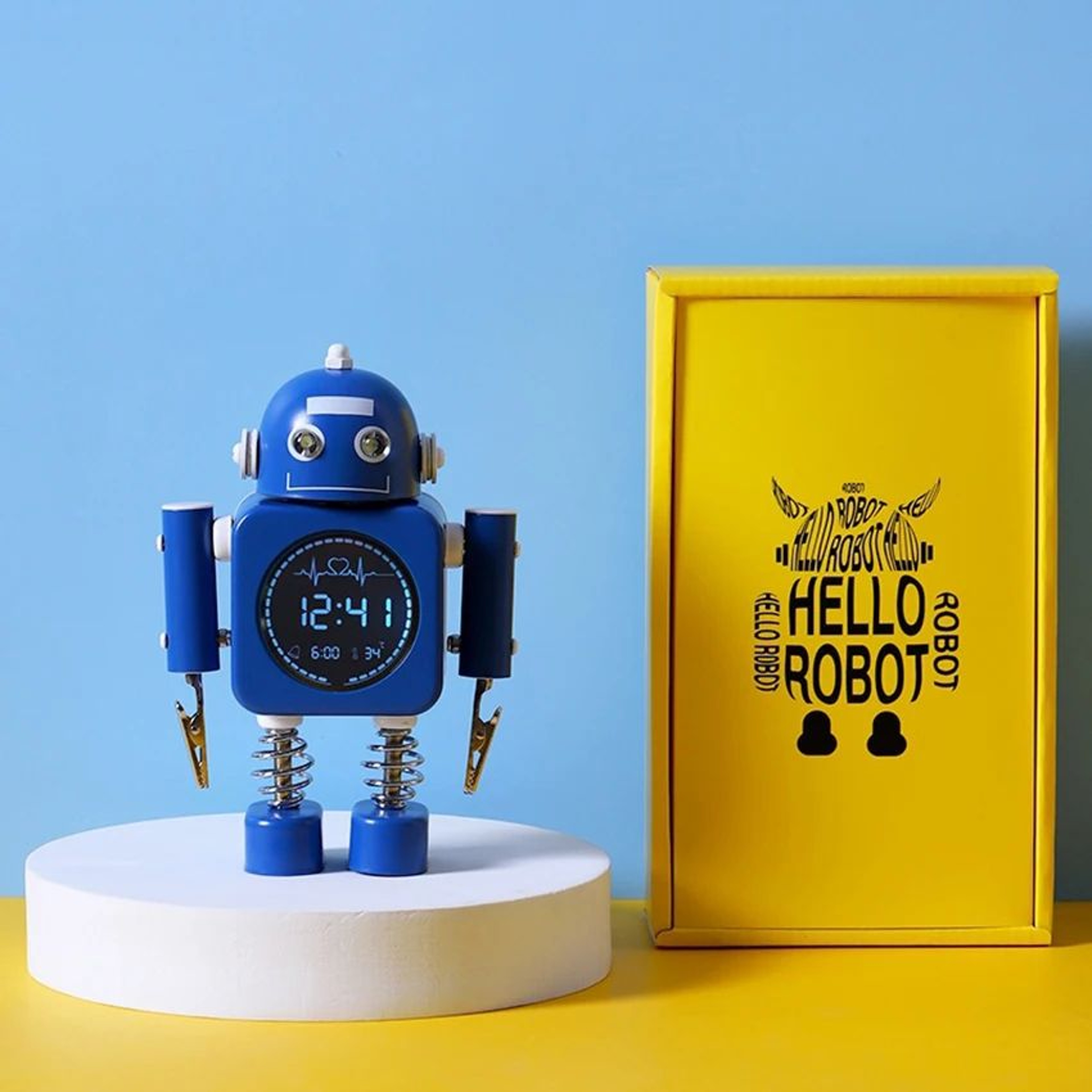 Silent Robot Alarm Clock  NonTicking Metal Wake Up Clock With Flashing Eye Lights  Hand Clip For De 9