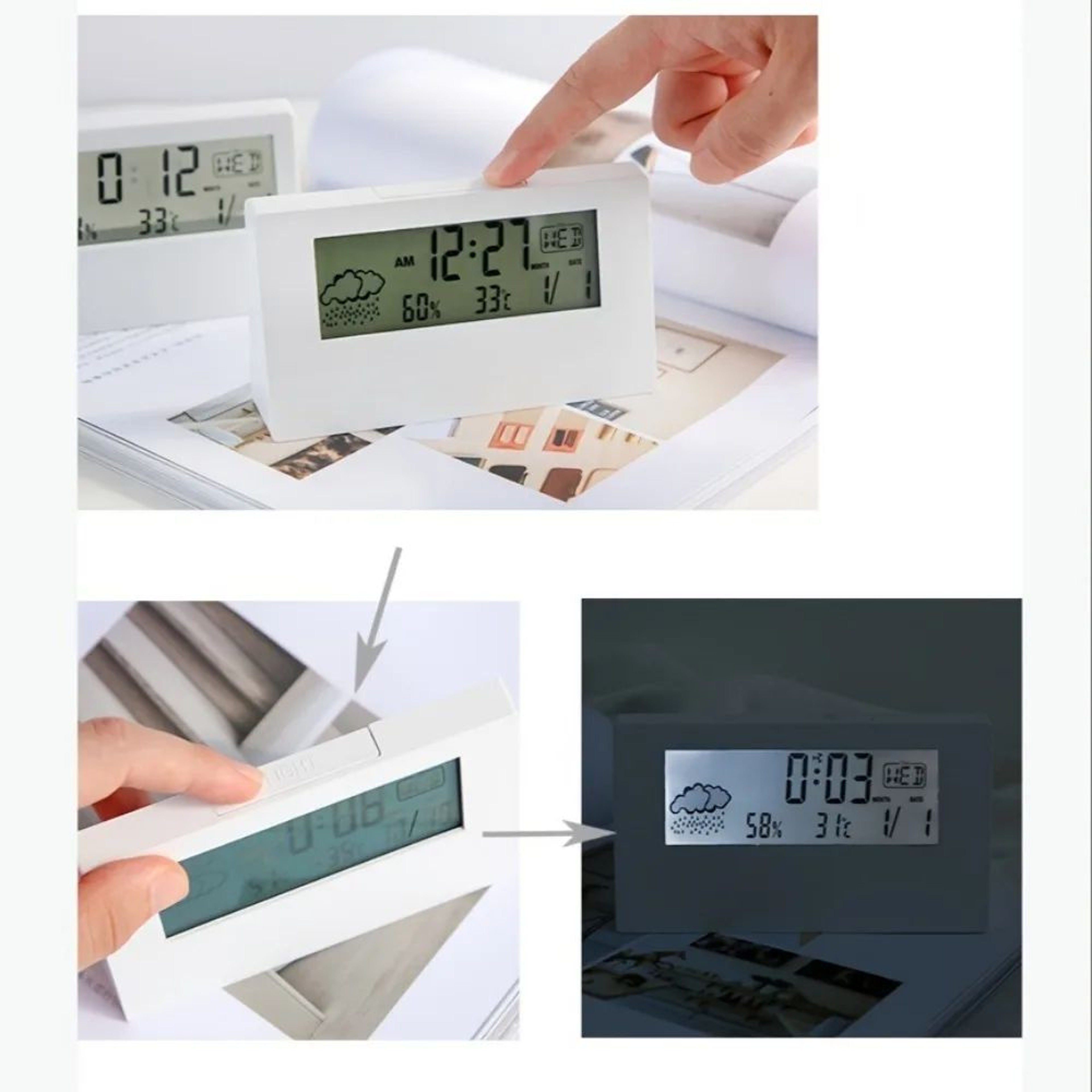 Digital Hygrometer Thermometer Clock  Indoor Temperature Humidity Meter With Alarm Date  Silent Des 4