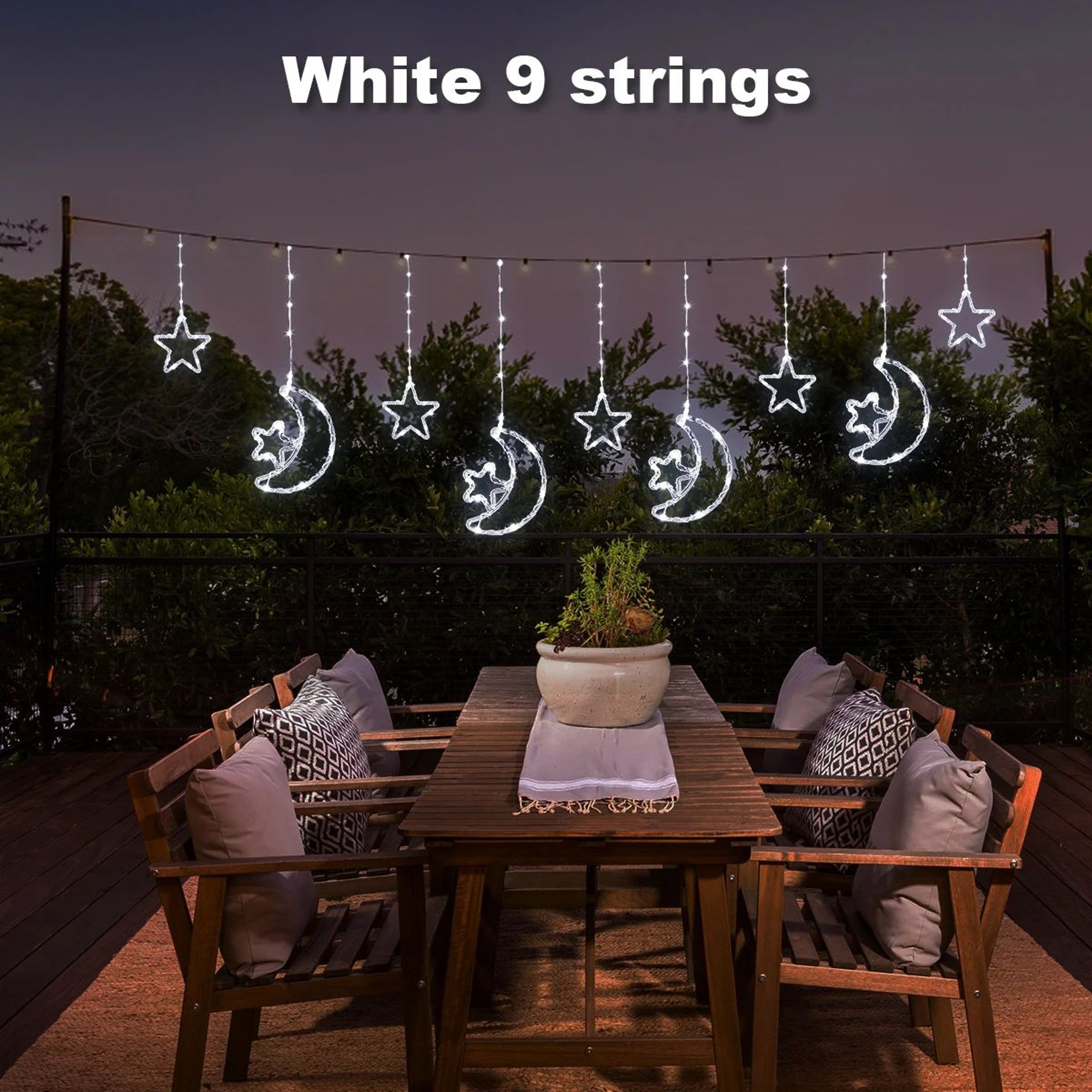 Solar Moon Star Curtain Lights  Waterproof LED String Lights With 8 Modes  Remote For Ramadan Outdo 6