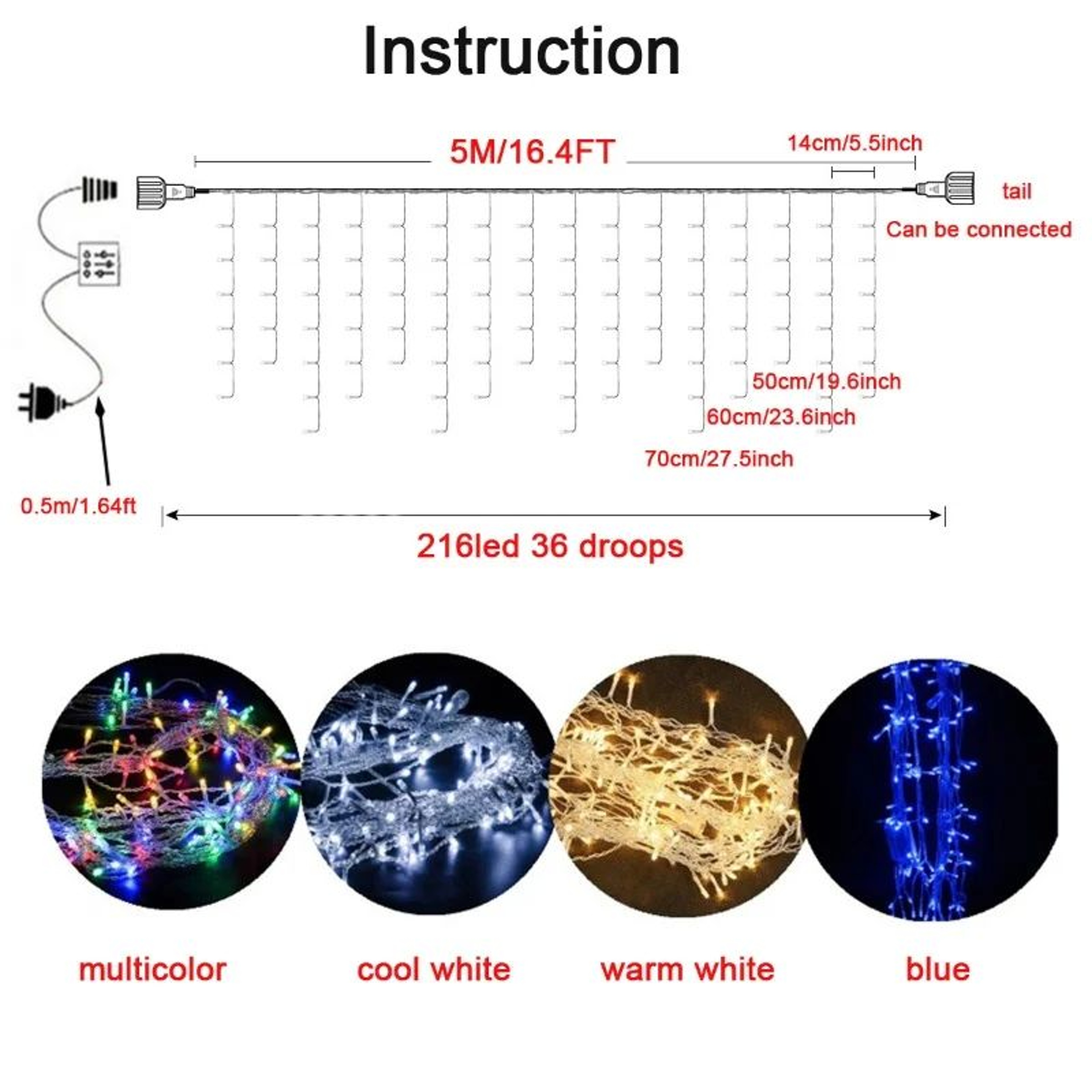 LED Icicle Curtain Christmas Lights  Waterproof Outdoor Hanging Lights For Home Garden Window Party 5