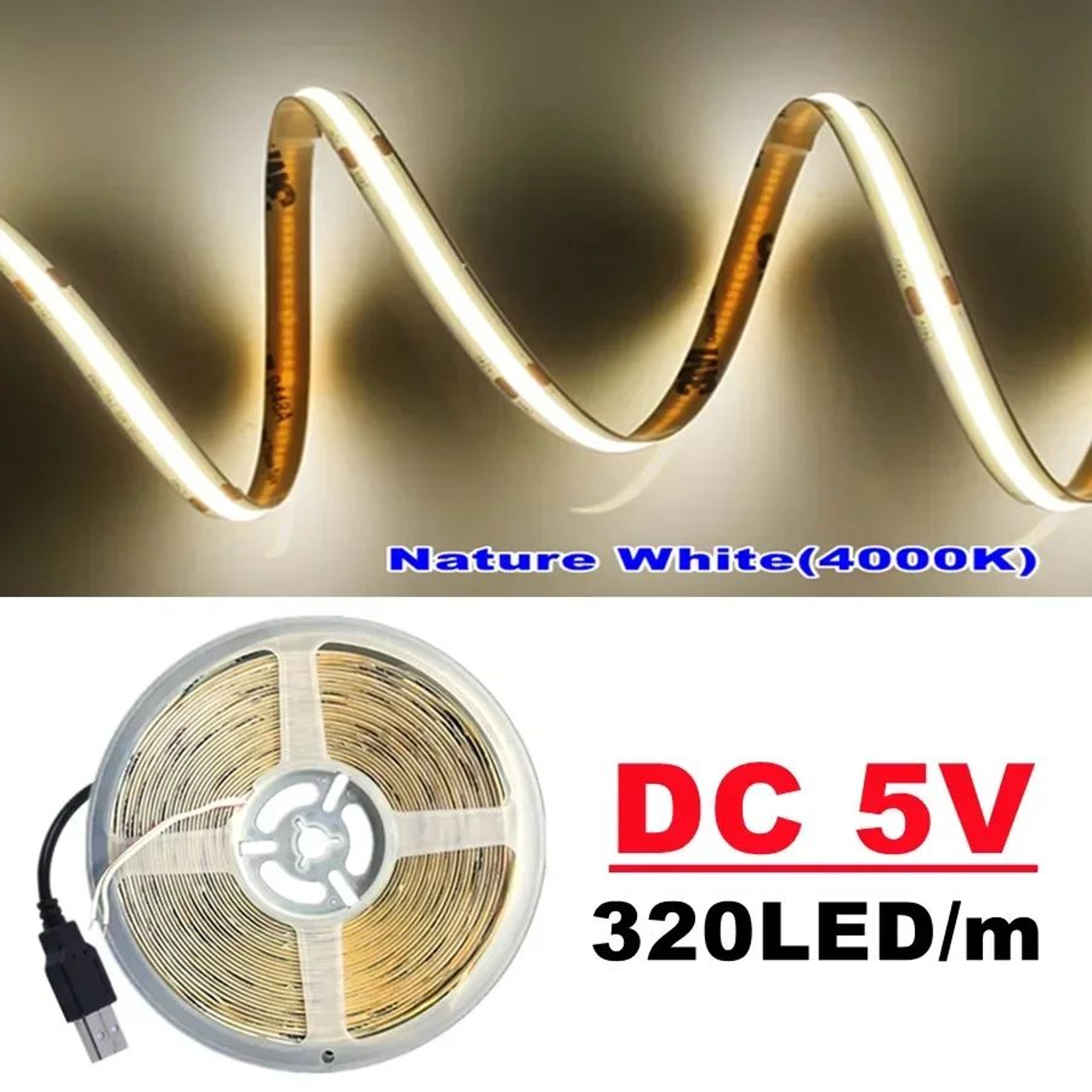 5V COB LED Strip Light  320 LEDsm High Density Flexible USB Lighting For Home Decor Cabinets  DIY P 7