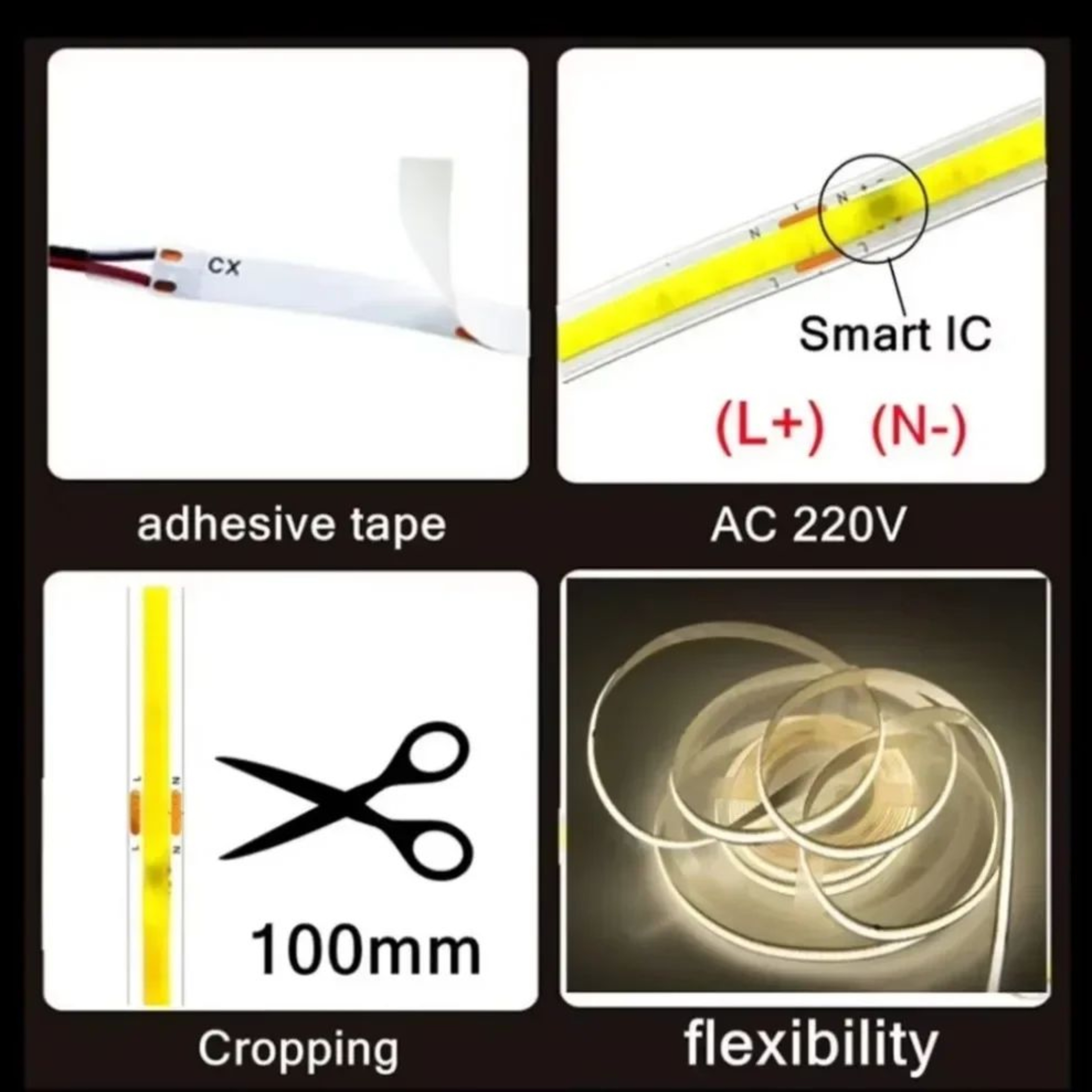 220V COB LED Strip Light  240 LEDsm High Bright Flexible Tape RA95 Warm White Indoor Linear Lightin 3