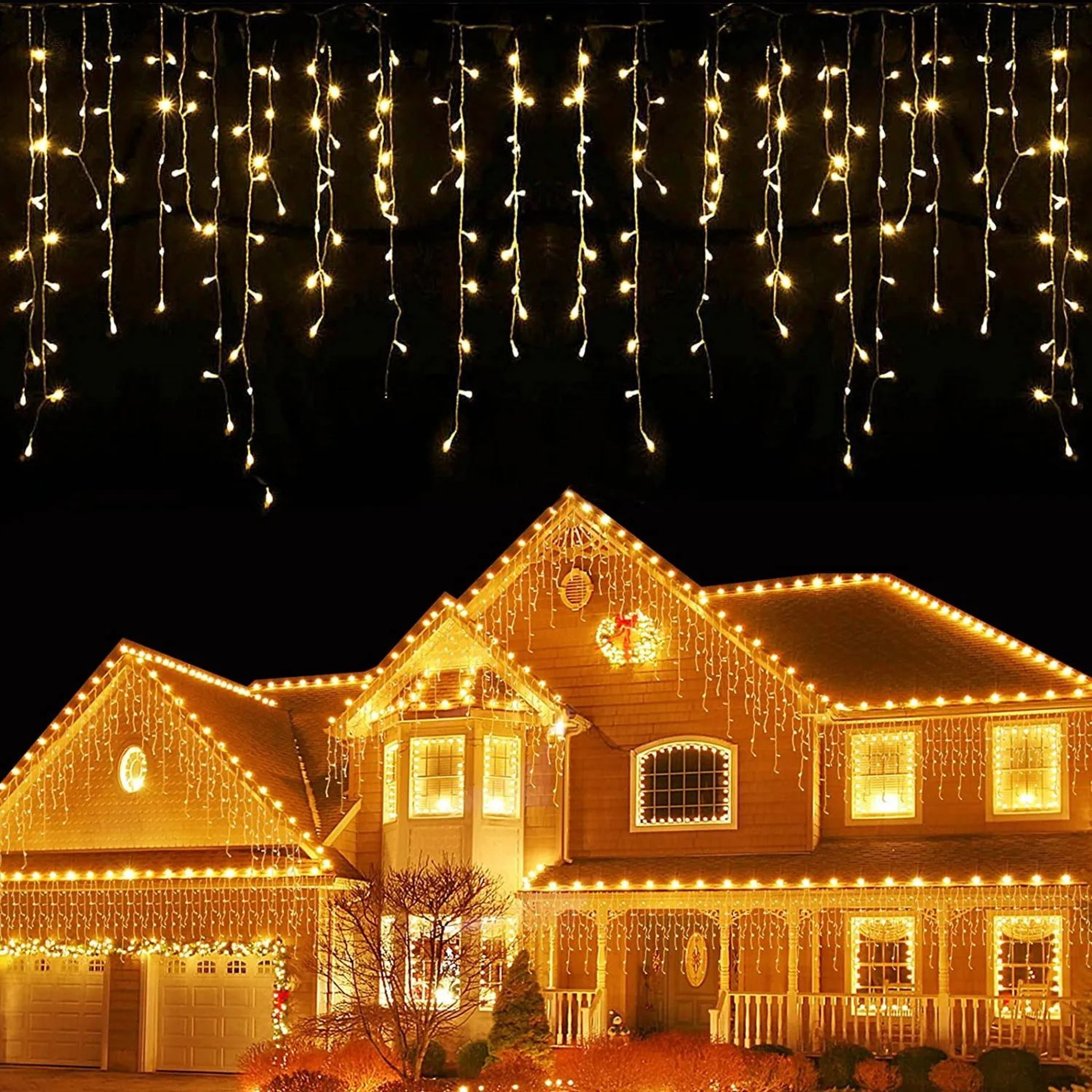 Outdoor LED Icicle Curtain Lights  Connectable Waterproof Christmas Garland With 8 Lighting Modes F 0
