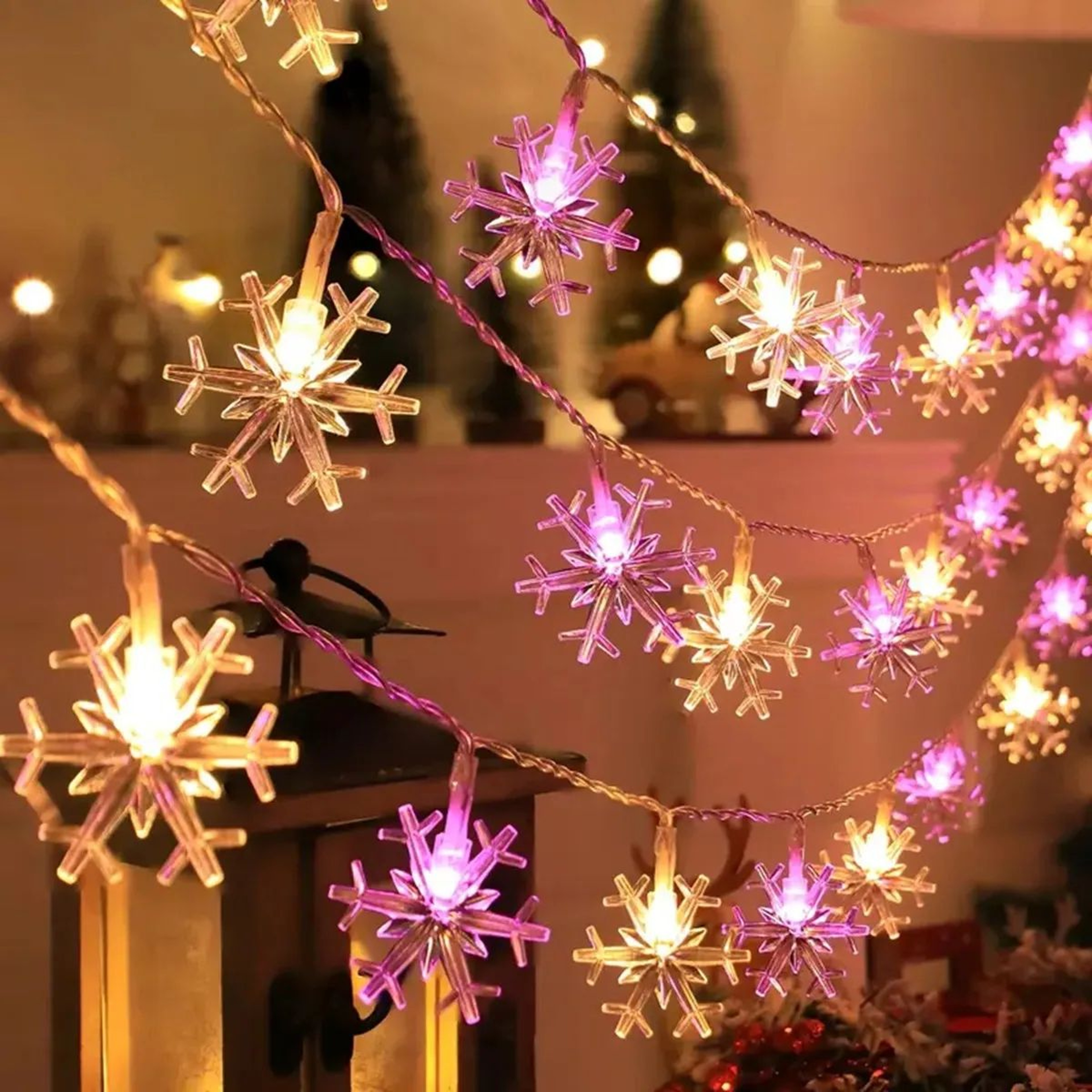 LED Christmas Snowflake String Lights  Indoor Outdoor Battery Powered Fairy Lights For Holiday Gard 6