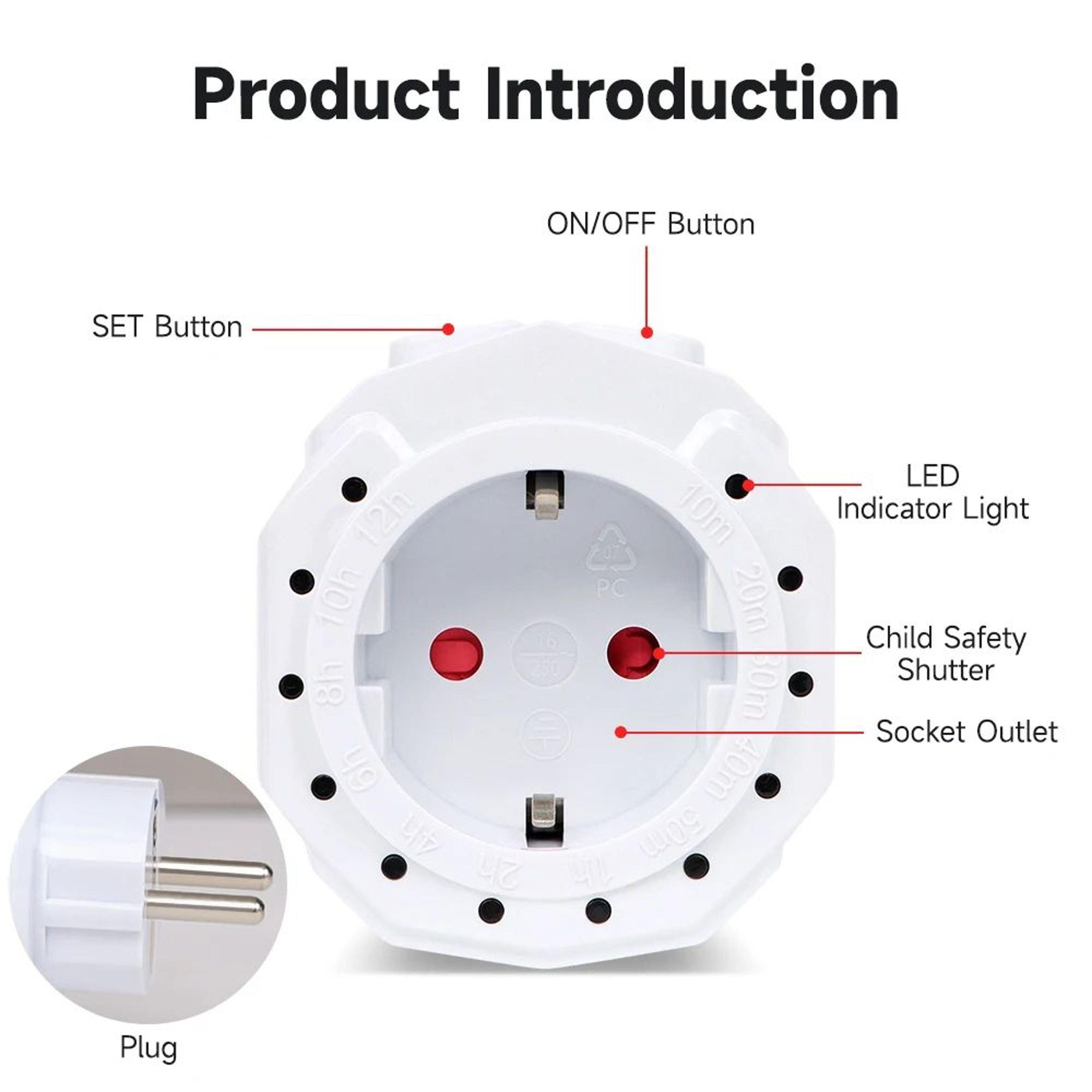 12 Hour Smart Countdown Timer Socket  230V EU Plug Programmable Outlet For Kitchen Appliances Charg 5