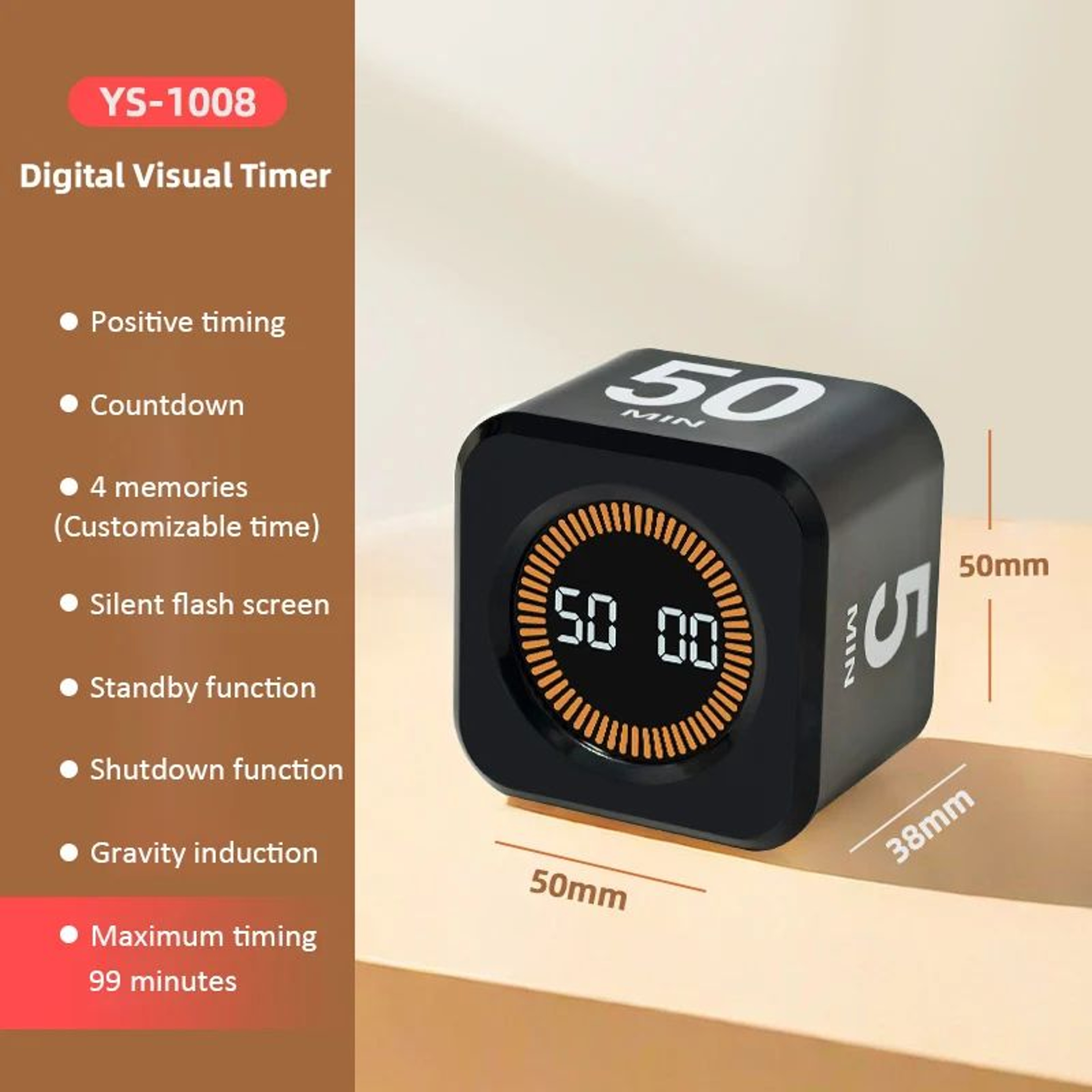 Digital Gravity Sensor Cube Timer  Rechargeable LED Visual Countdown Timer With 4 Presets For Cooki 6
