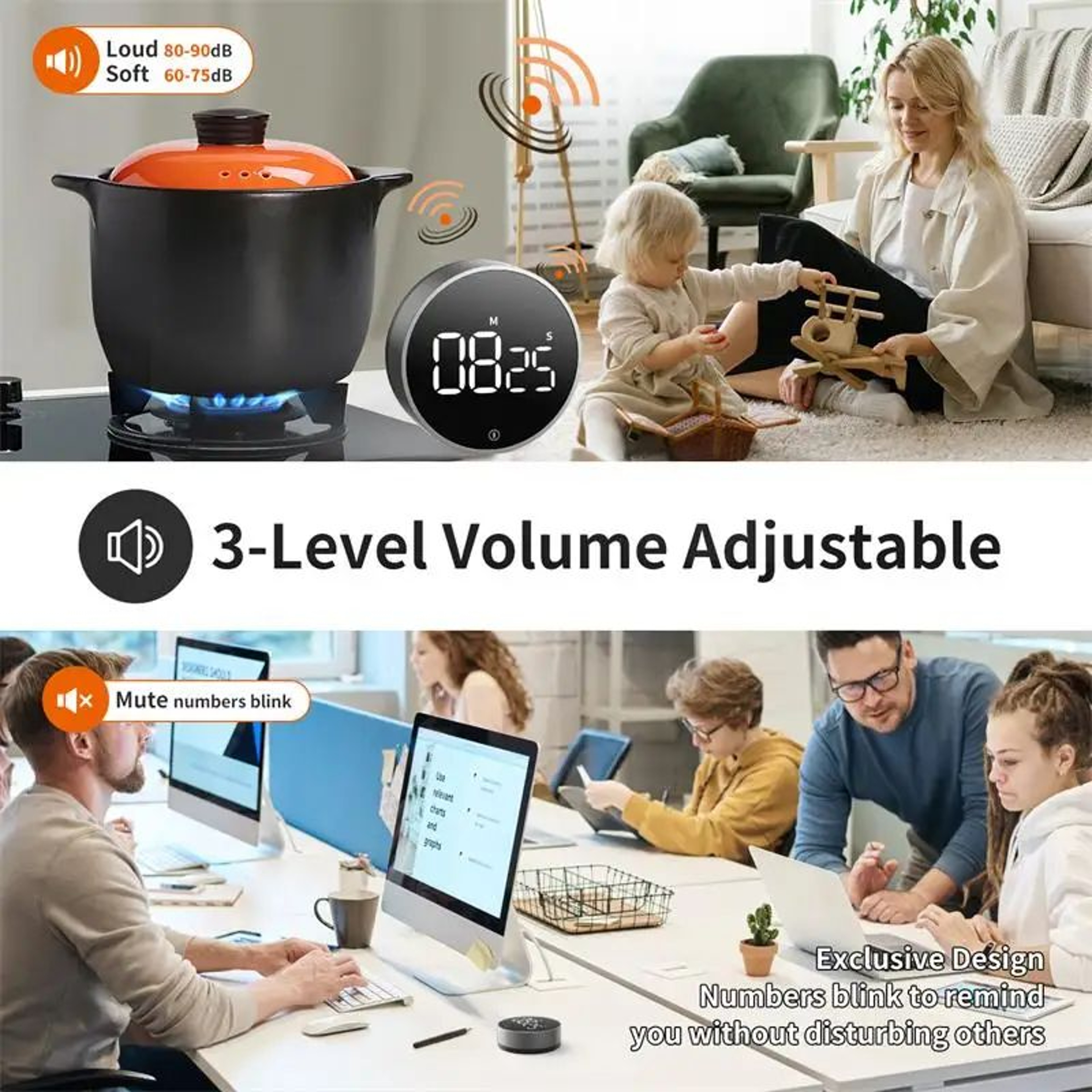 Magnetic Digital Kitchen Timer  Rotary Countdown Stopwatch With Large Display  Adjustable Alarm For 5