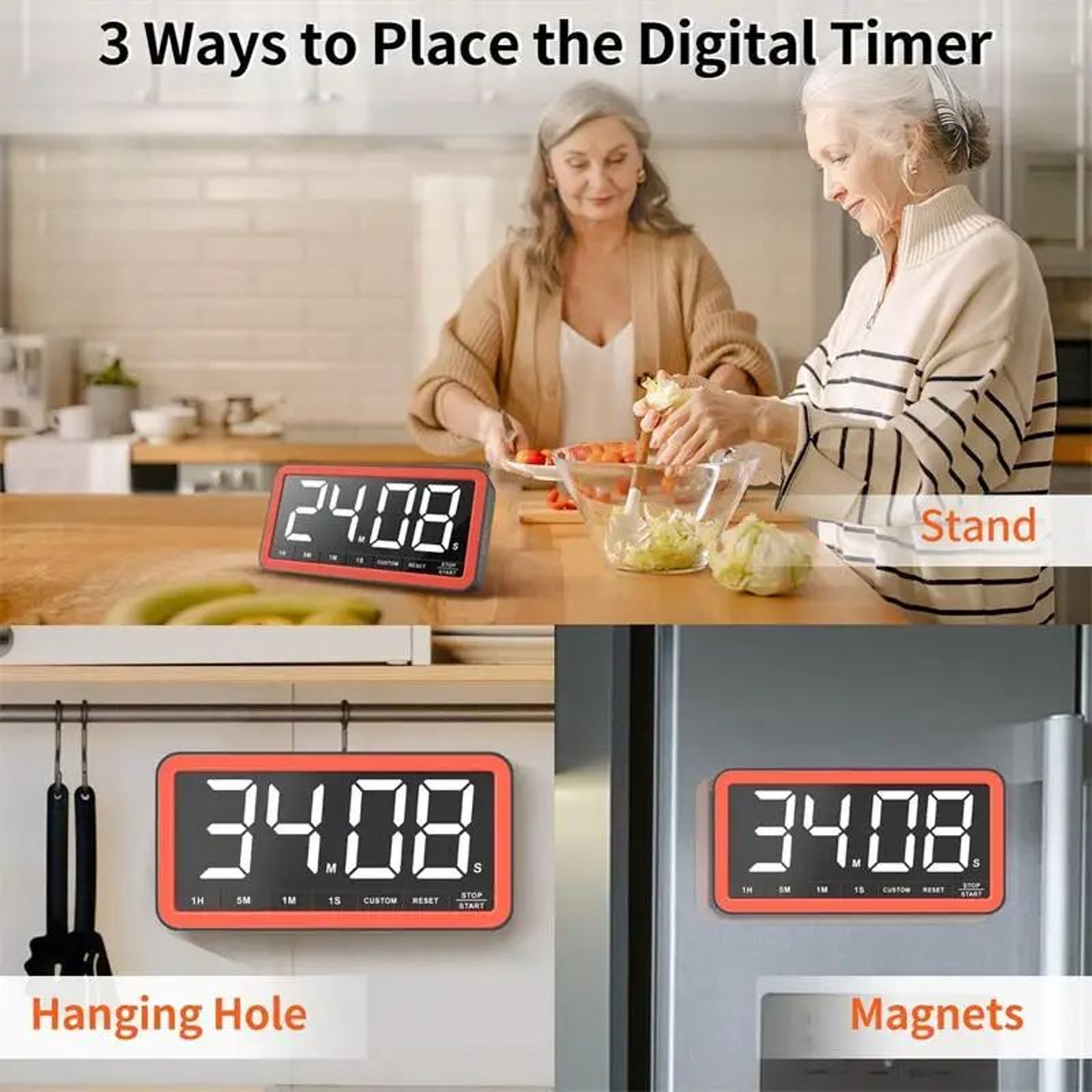 78in Large Digital Kitchen Timer  Rechargeable LED Countdown Clock With Loud Alarm Magnetic Back  S