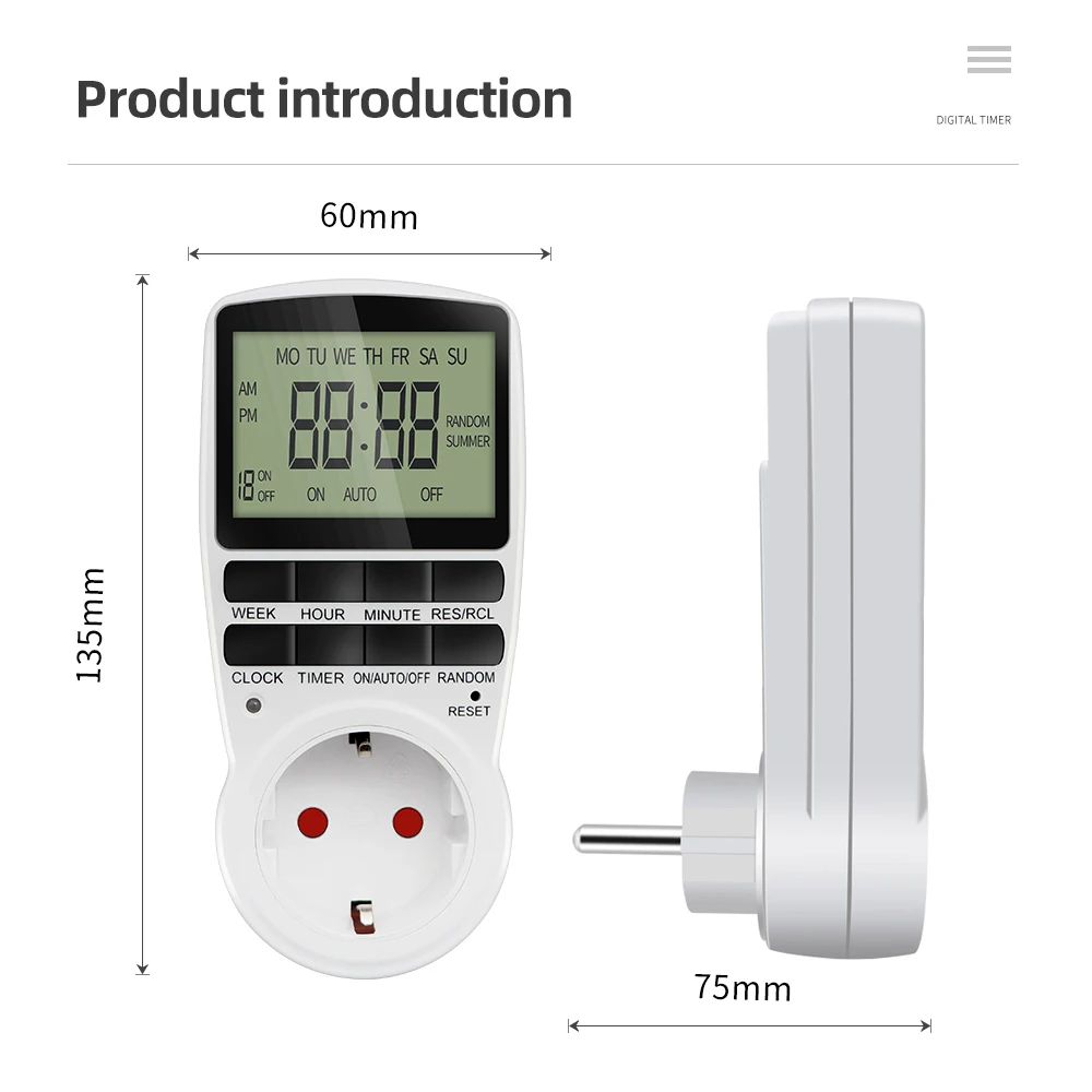 EU Plug Digital Timer Switch  1224 Hour Programmable 220V Mini Timing Socket For Kitchen Appliances 5