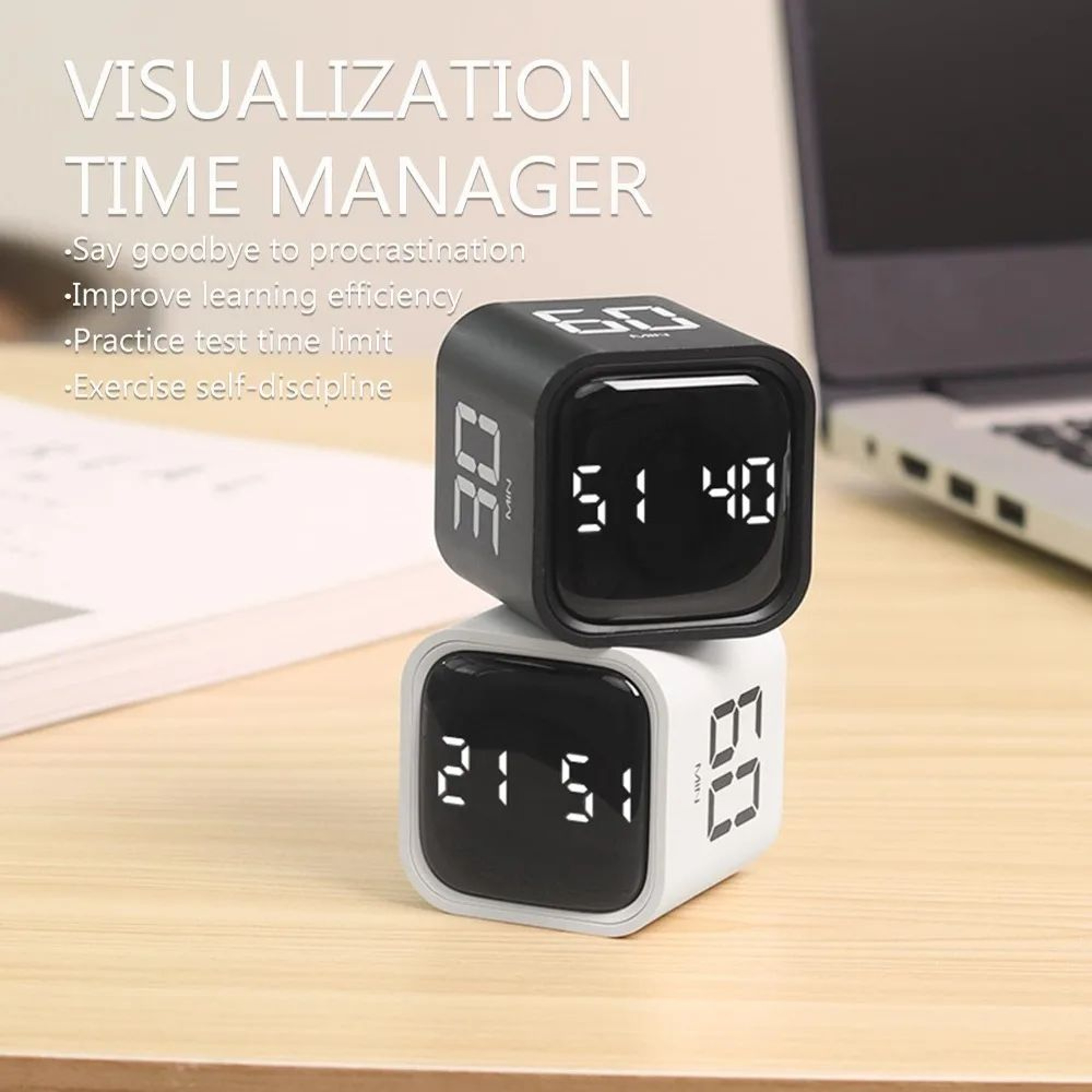 Gravity Sensing Digital Cube Timer  Rechargeable Pomodoro Countdown Timer With Adjustable Volume  C 1
