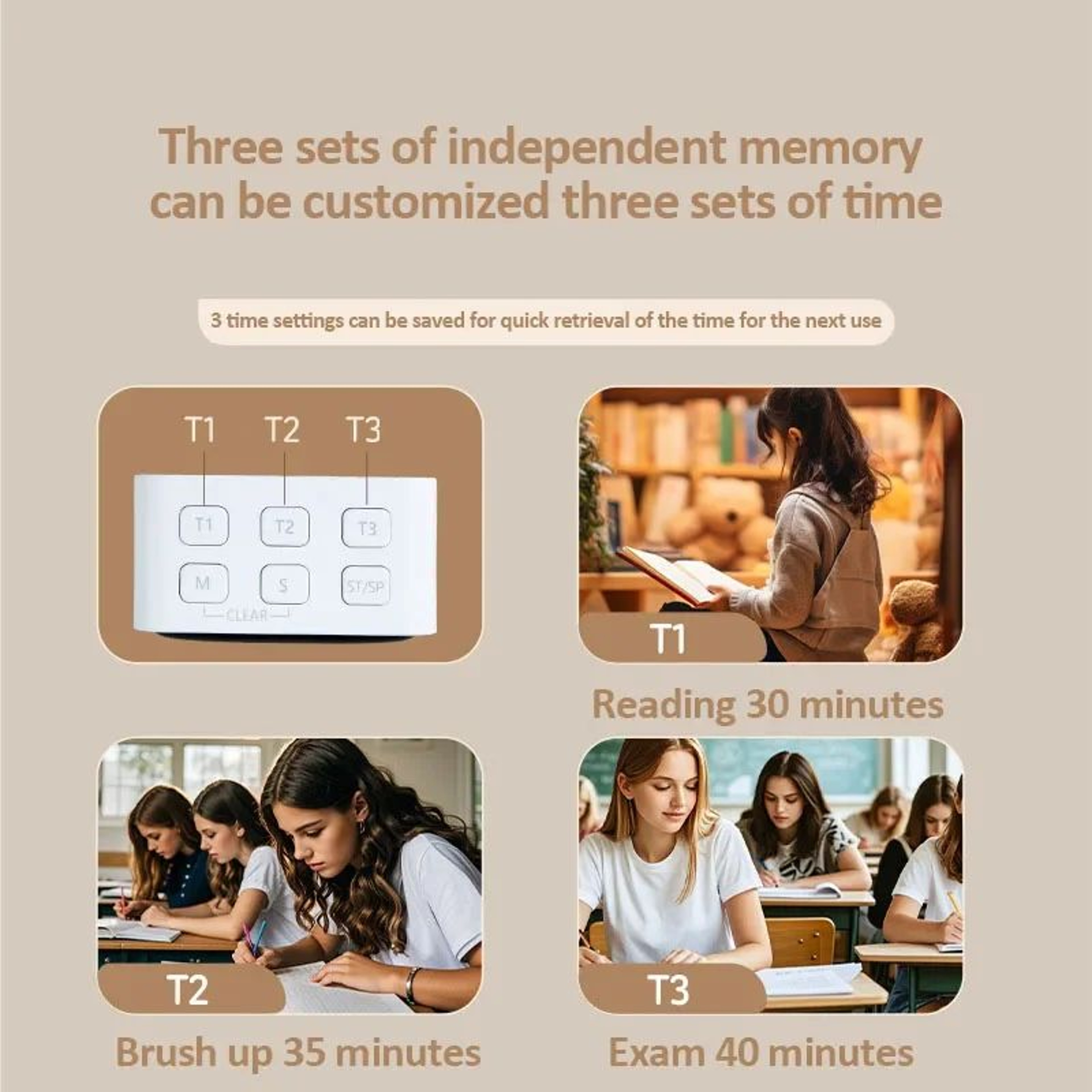 Rechargeable Mini Digital Kitchen Timer  LED Visual Countdown Alarm With 3 Preset Times For Study C 3