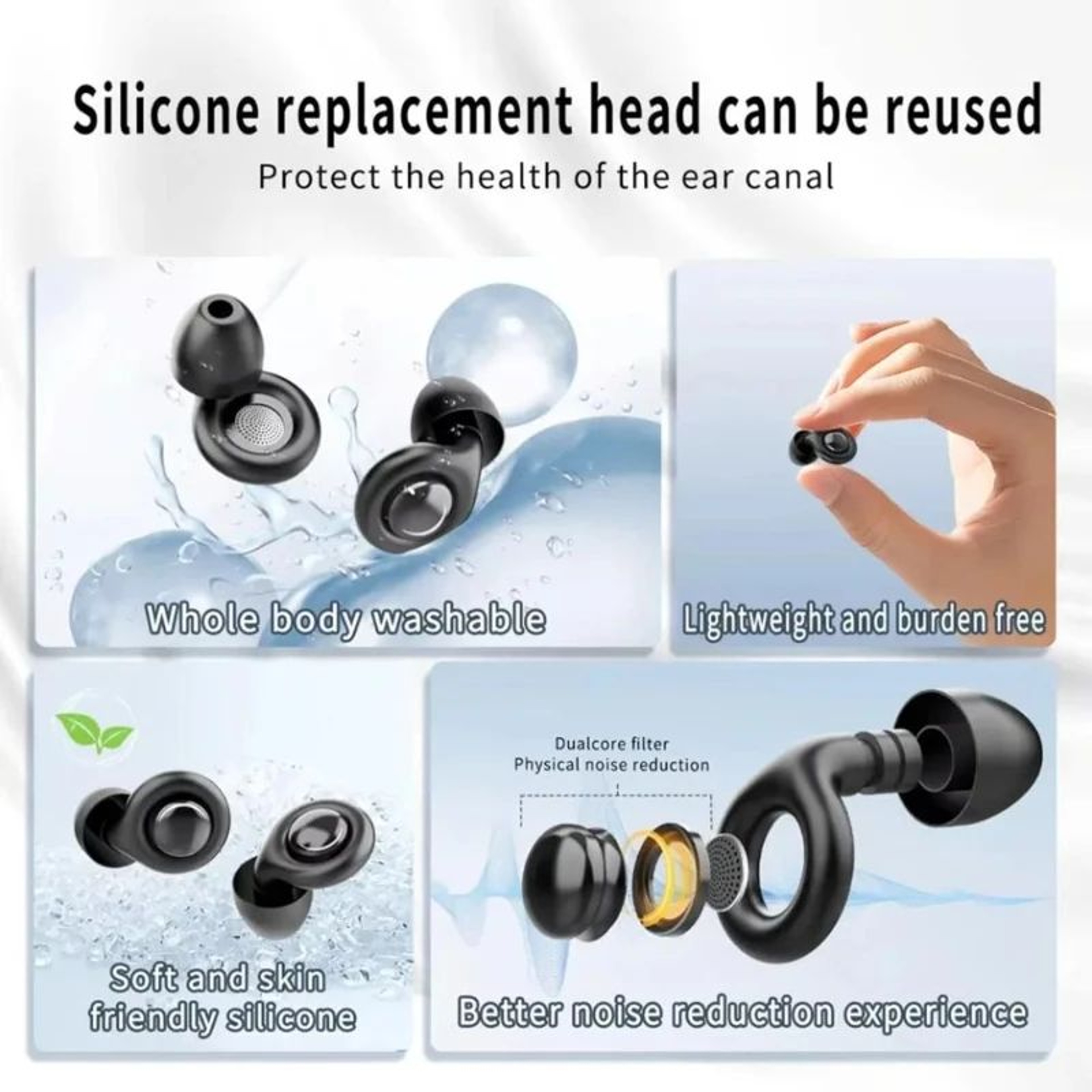 Reusable Silicone Noise Reducing Earplugs  Soft Hearing Protection For Sleeping Concerts Travel Wor 2