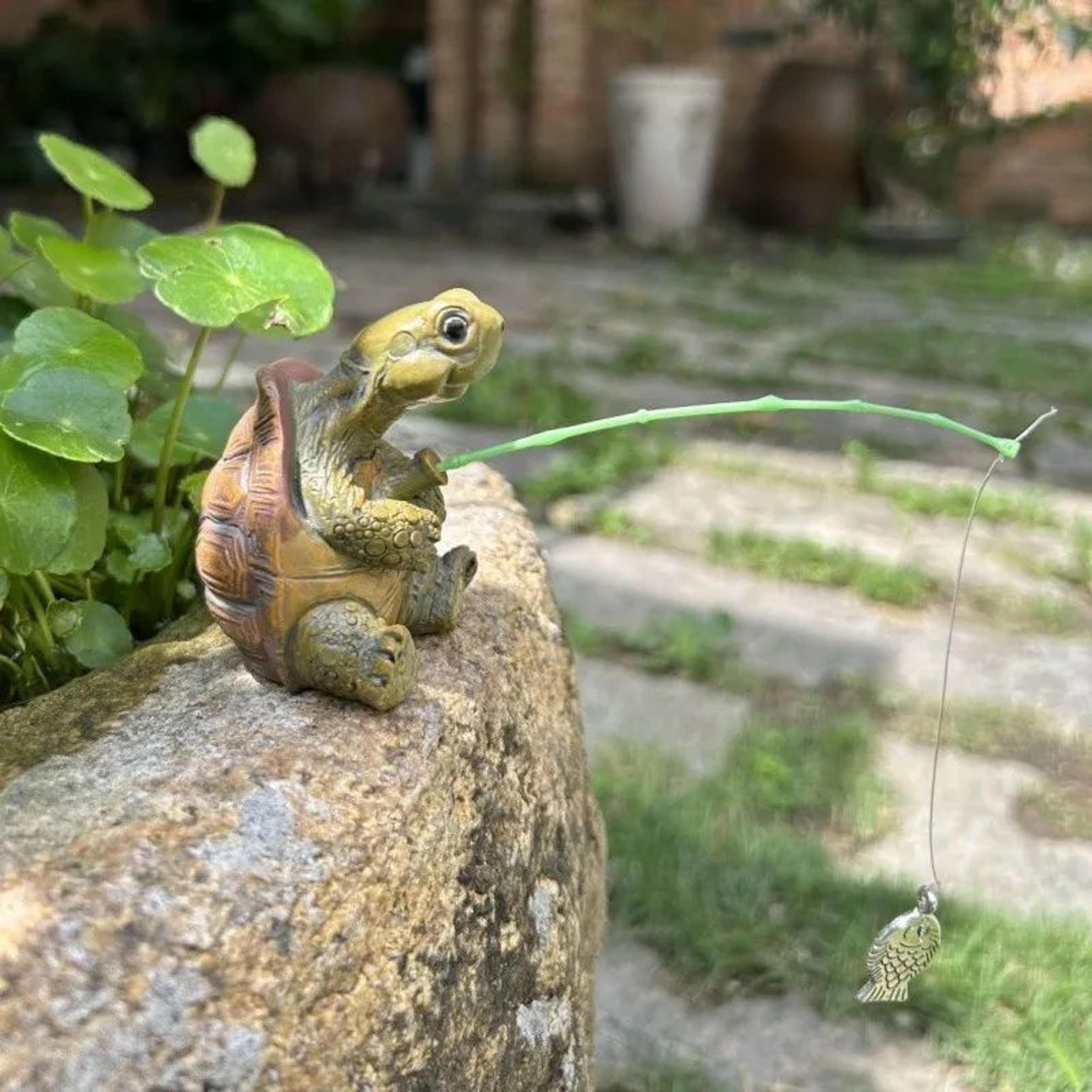 Cute Fishing Turtle Garden Figurine  Mini Resin Pond Ornament For Potted Plants Balcony Patio  Fair 6