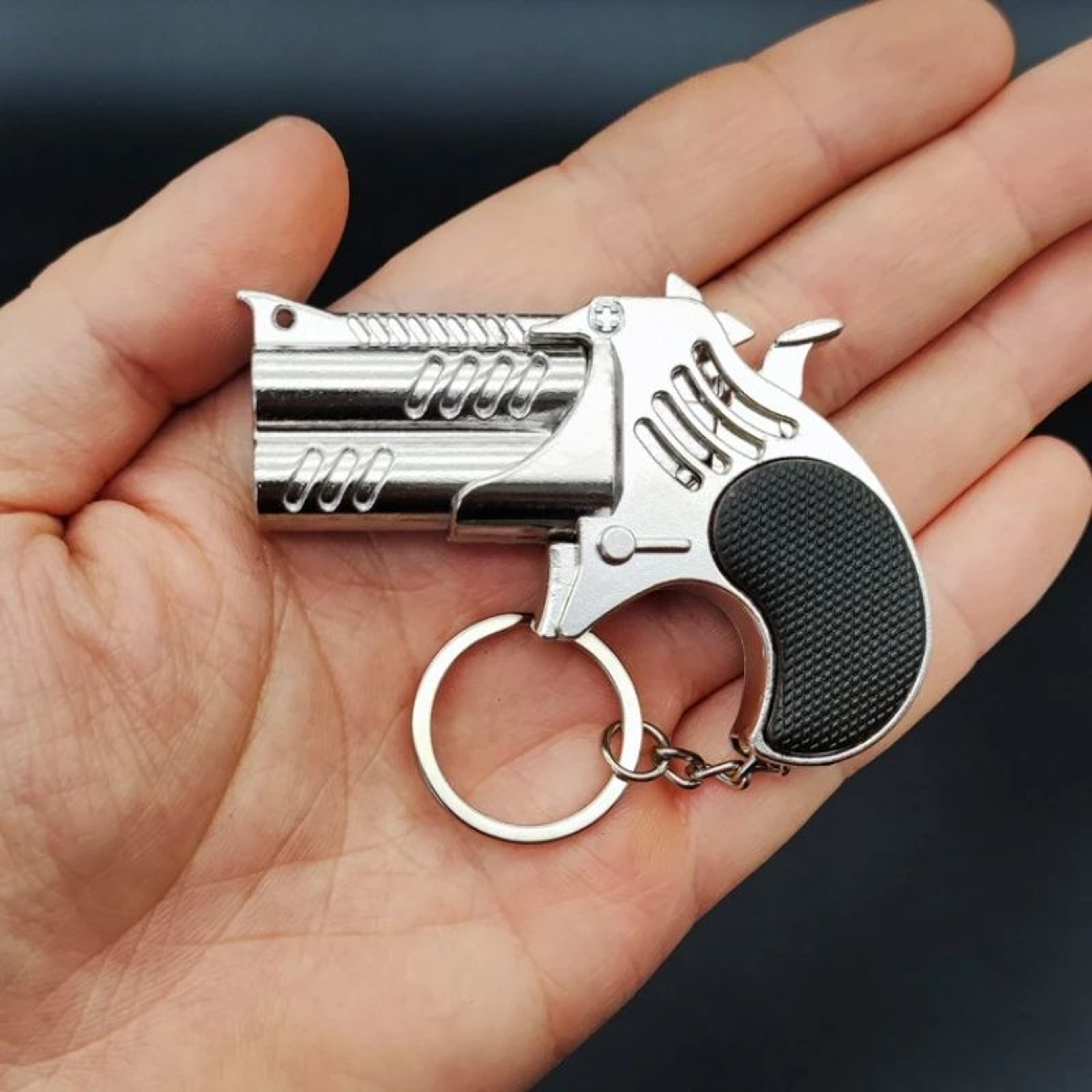 Mini Keychain Rubber Band Launcher  Metal Simulation Pistol Style Pocket Game Toy Gift For Adults   7