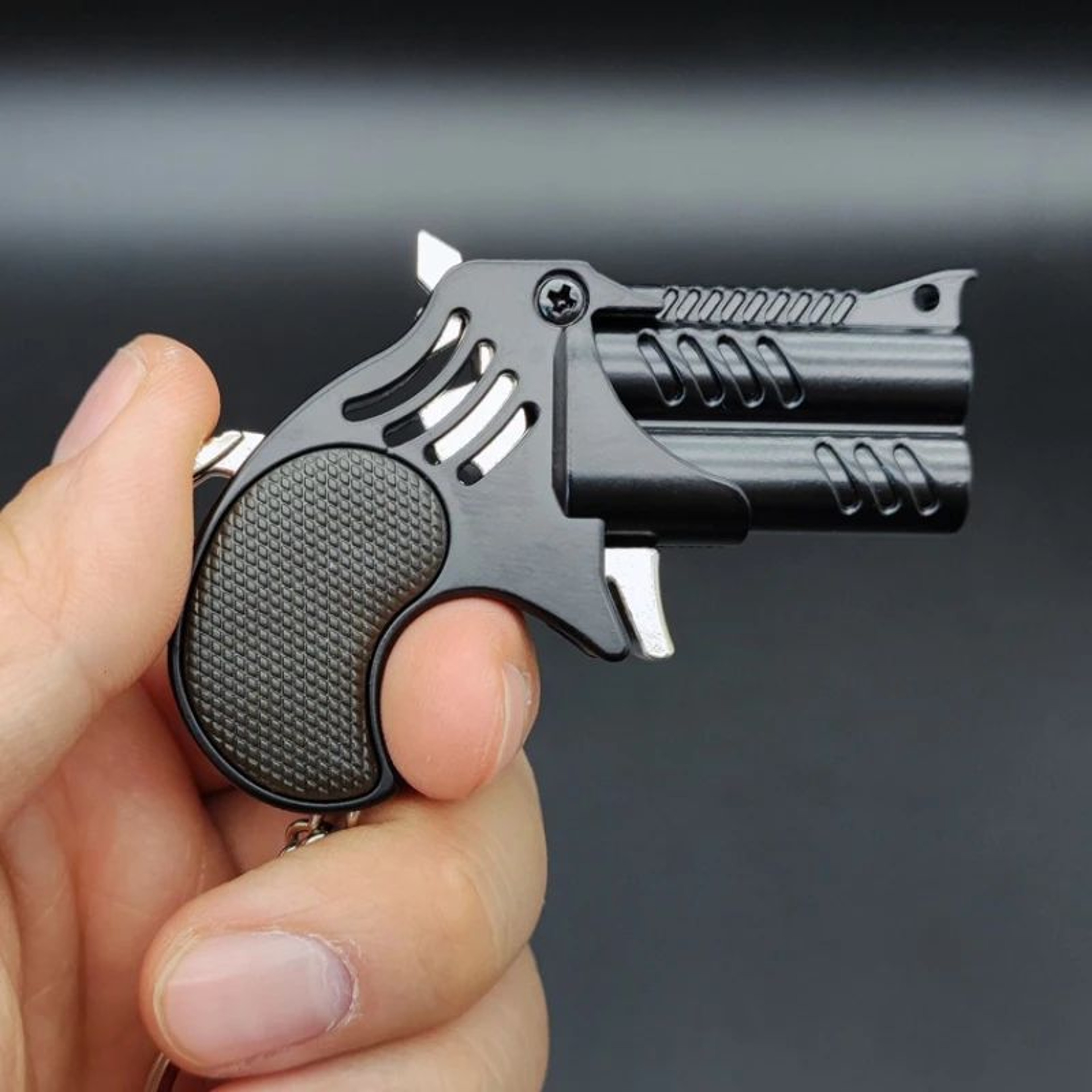 Mini Keychain Rubber Band Launcher  Metal Simulation Pistol Style Pocket Game Toy Gift For Adults   6