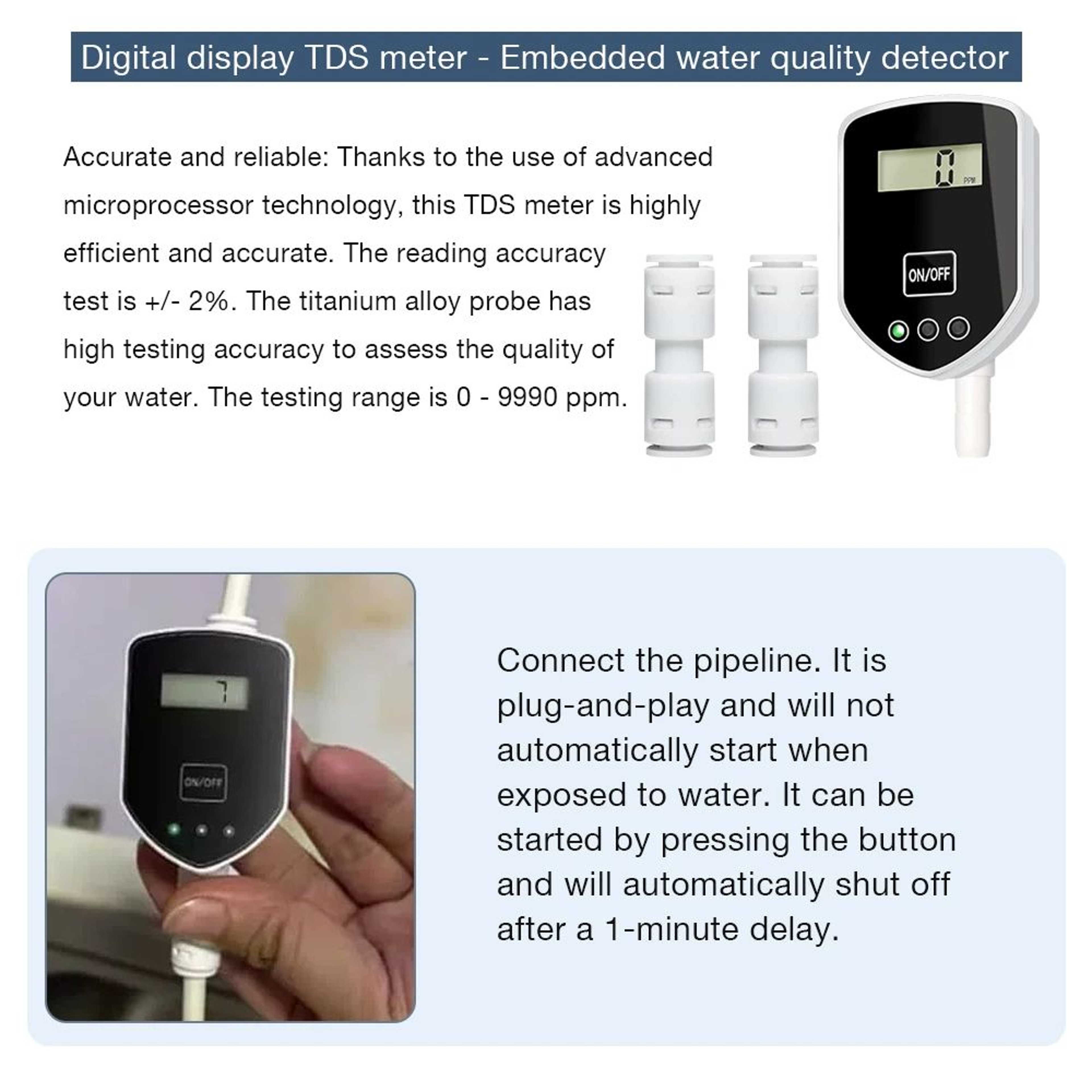 Digital Embedded TDS Water Quality Meter  RealTime 09990PPM Tester For Drinking Water Aquariums  Pu 5
