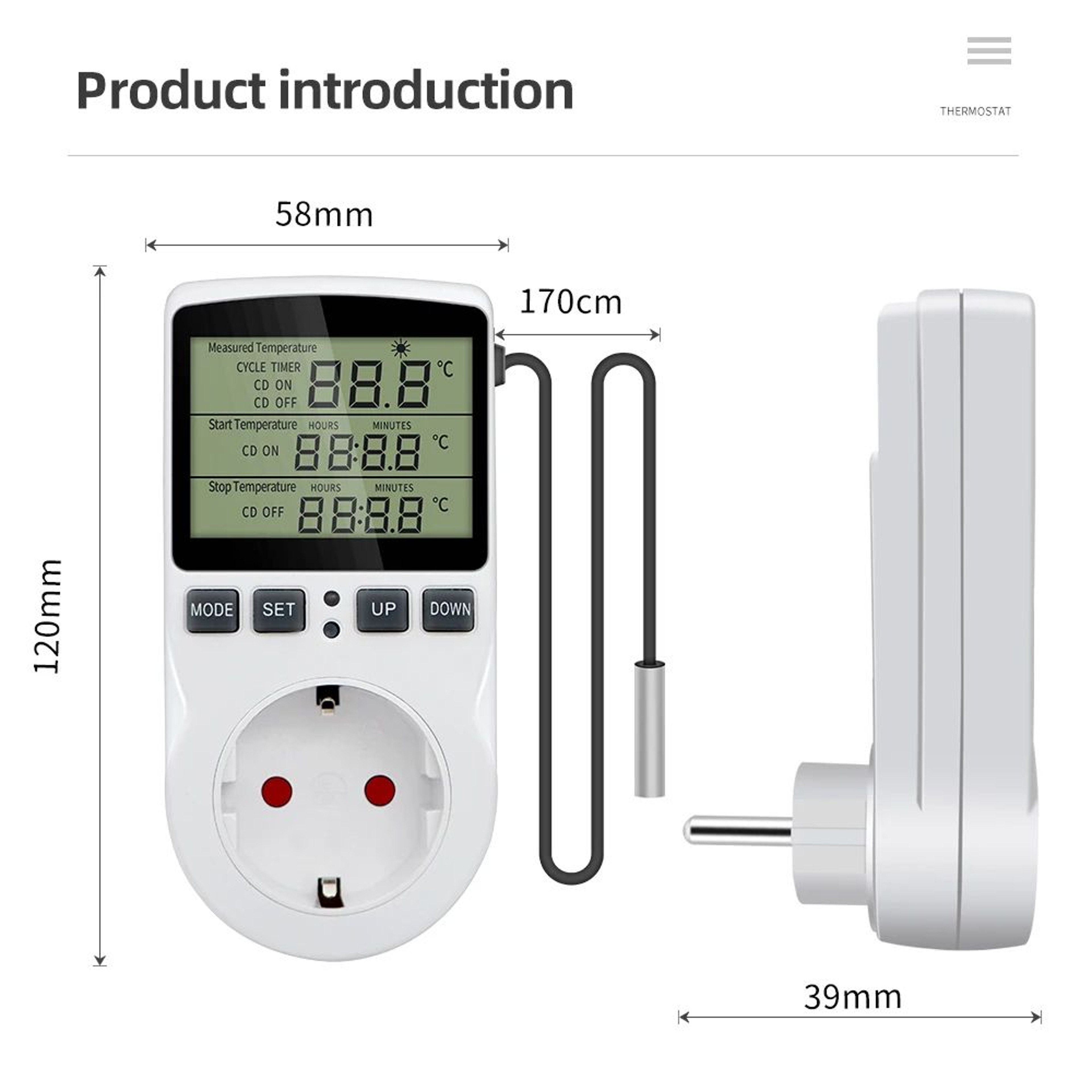 Digital Temperature Controller Outlet  110V230V Heating Cooling Thermostat Timer Socket With Extern 5