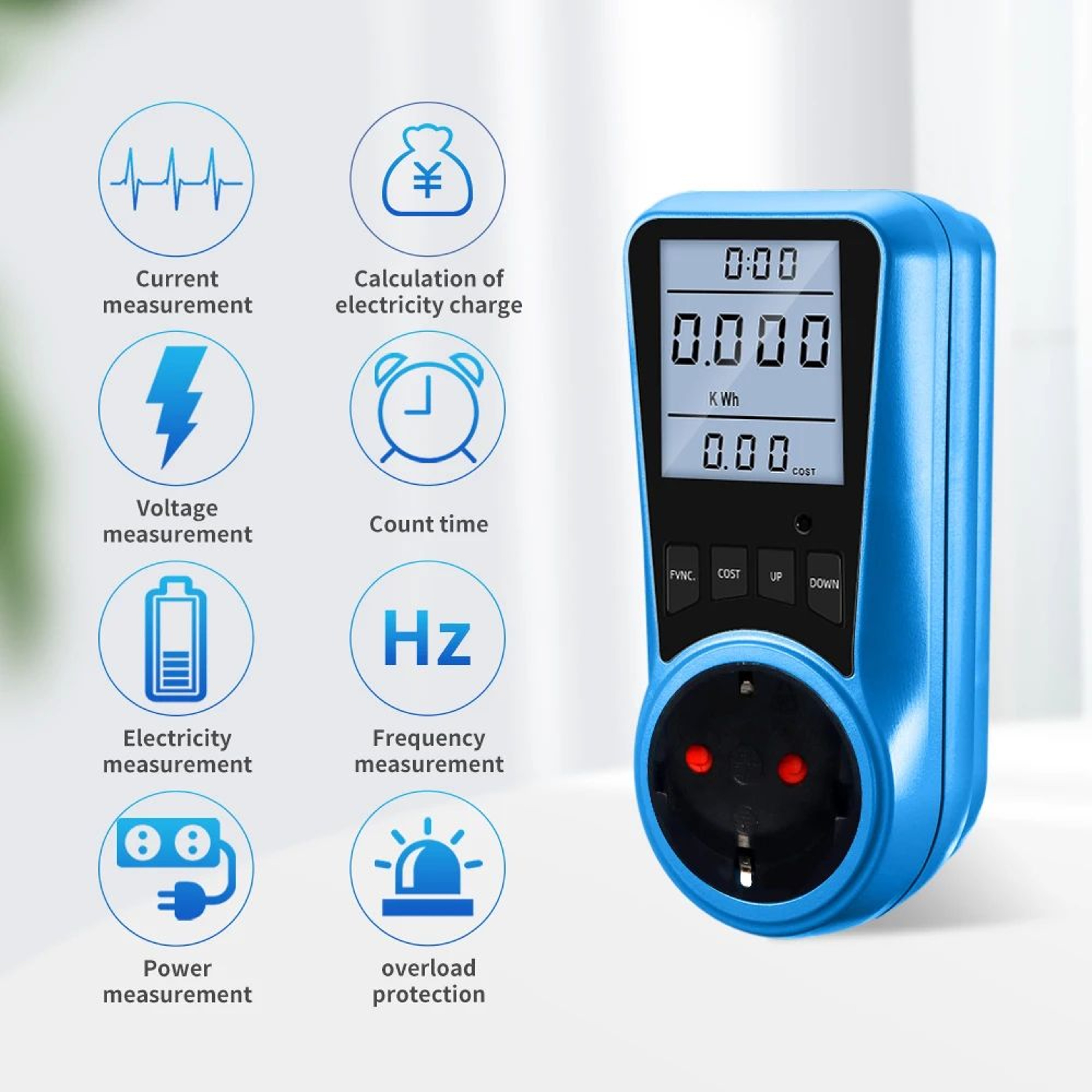 Digital Electricity Usage Meter  PlugIn Watt Voltage Current KWh Cost Power Analyzer With LCD Displ 1