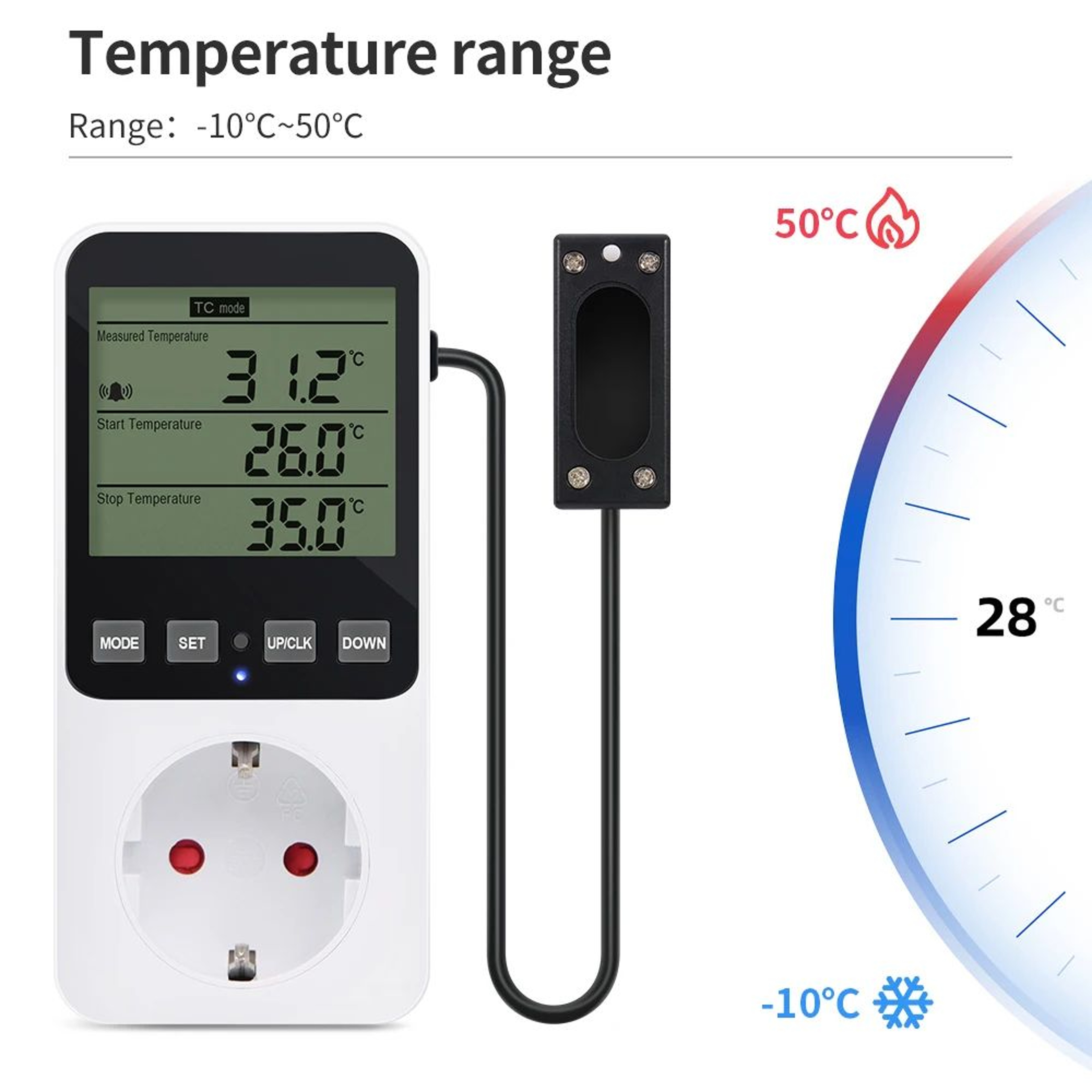 Digital Temperature Humidity Controller  LCD Thermostat Hygrostat Timer Socket With Sensor 15A 120V 2