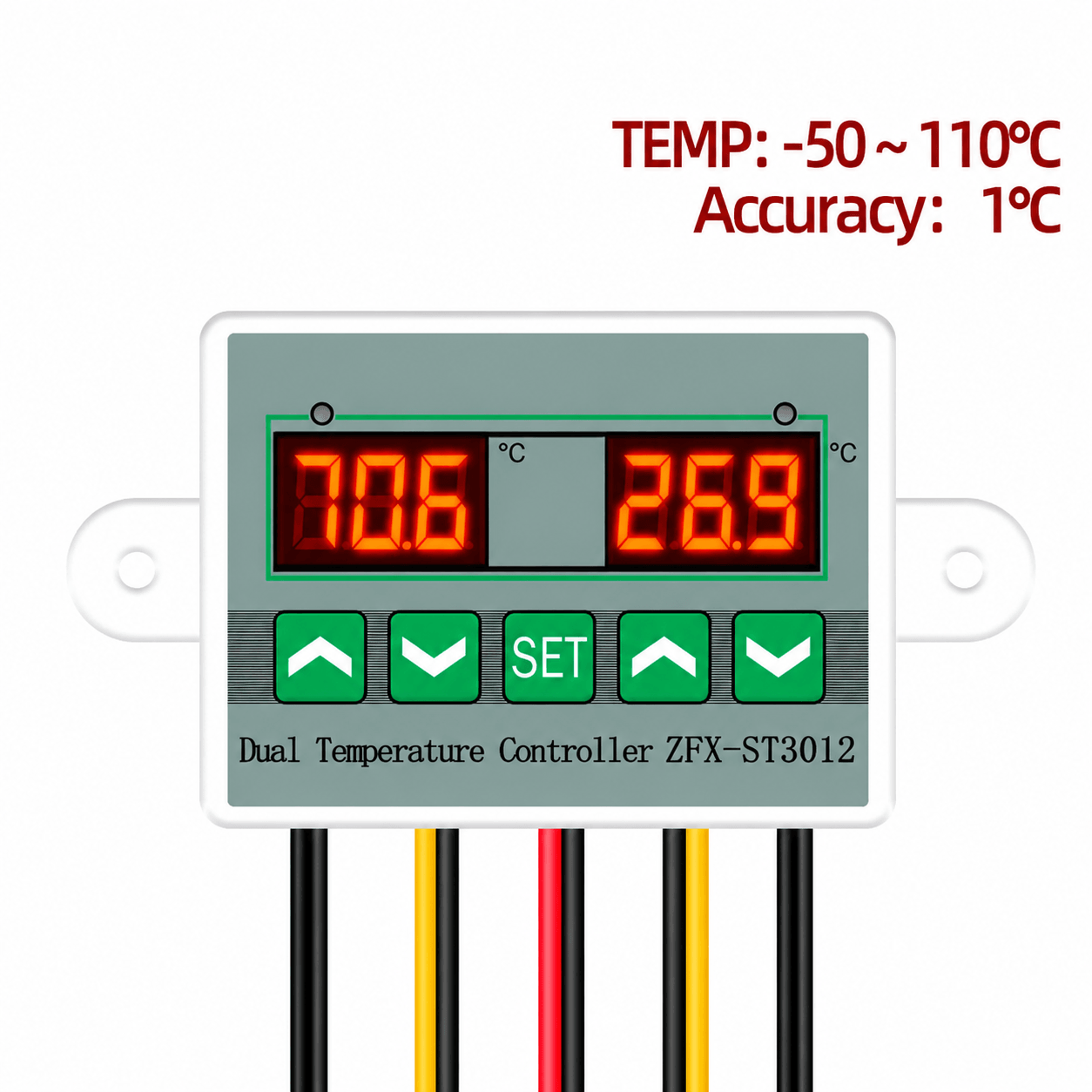 Dual Digital Temperature Controller  LED Heating Cooling Thermostat With Dual Display  33 Ft Probe