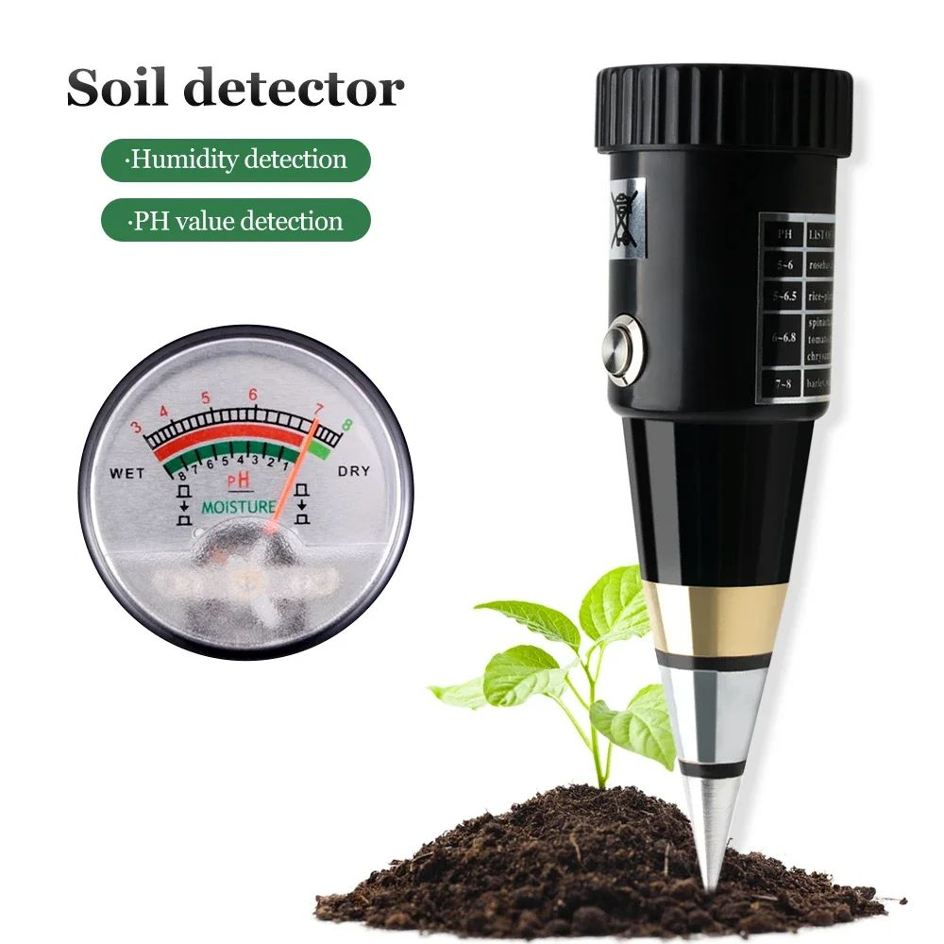 2in1 Soil PH  Moisture Meter  No Battery Acidity Humidity Tester With Metal Sensor Probe For Garden 0