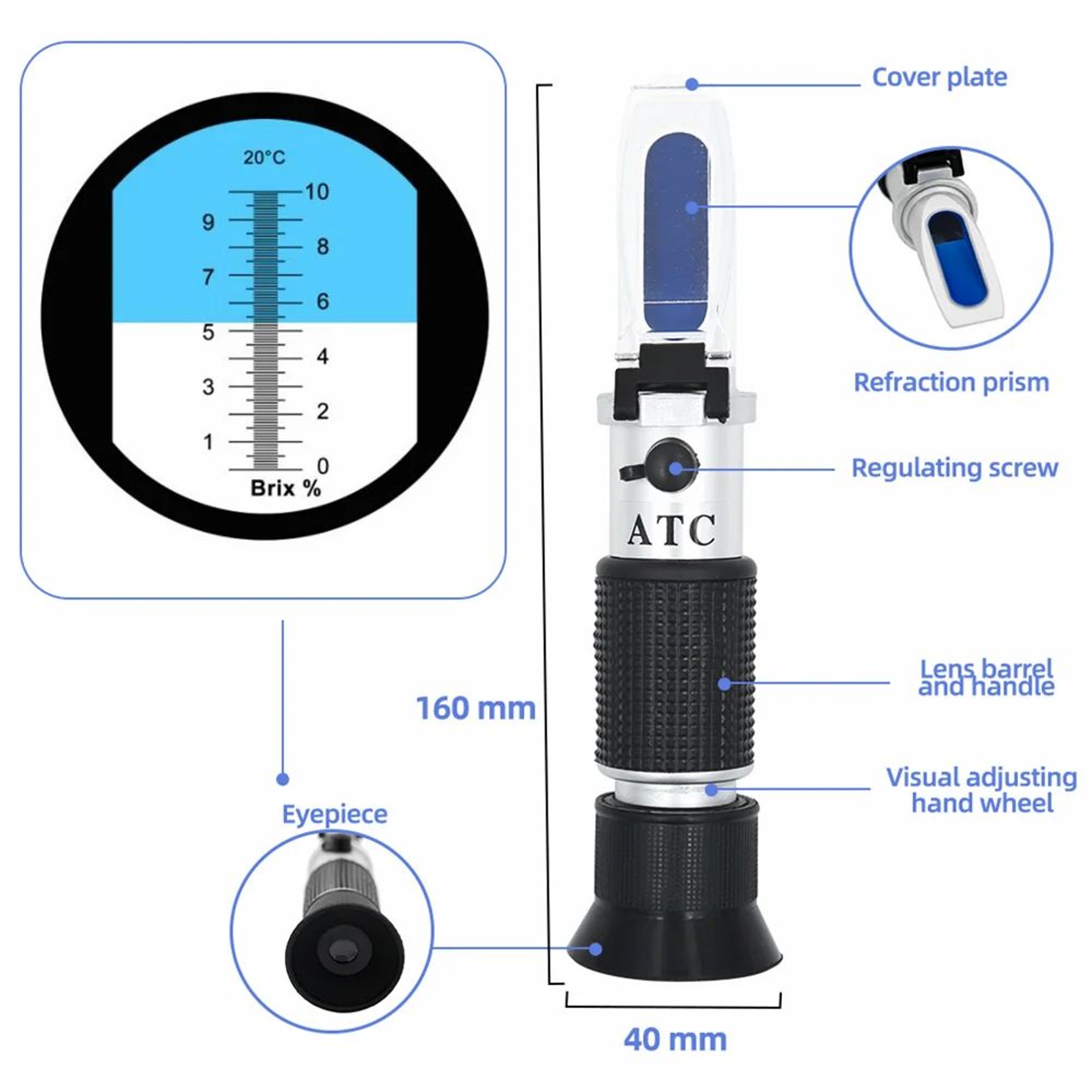 010 Brix Handheld Sugar Refractometer  High Accuracy ATC Tester For Fruit Juice Food Beverages  Liq 2