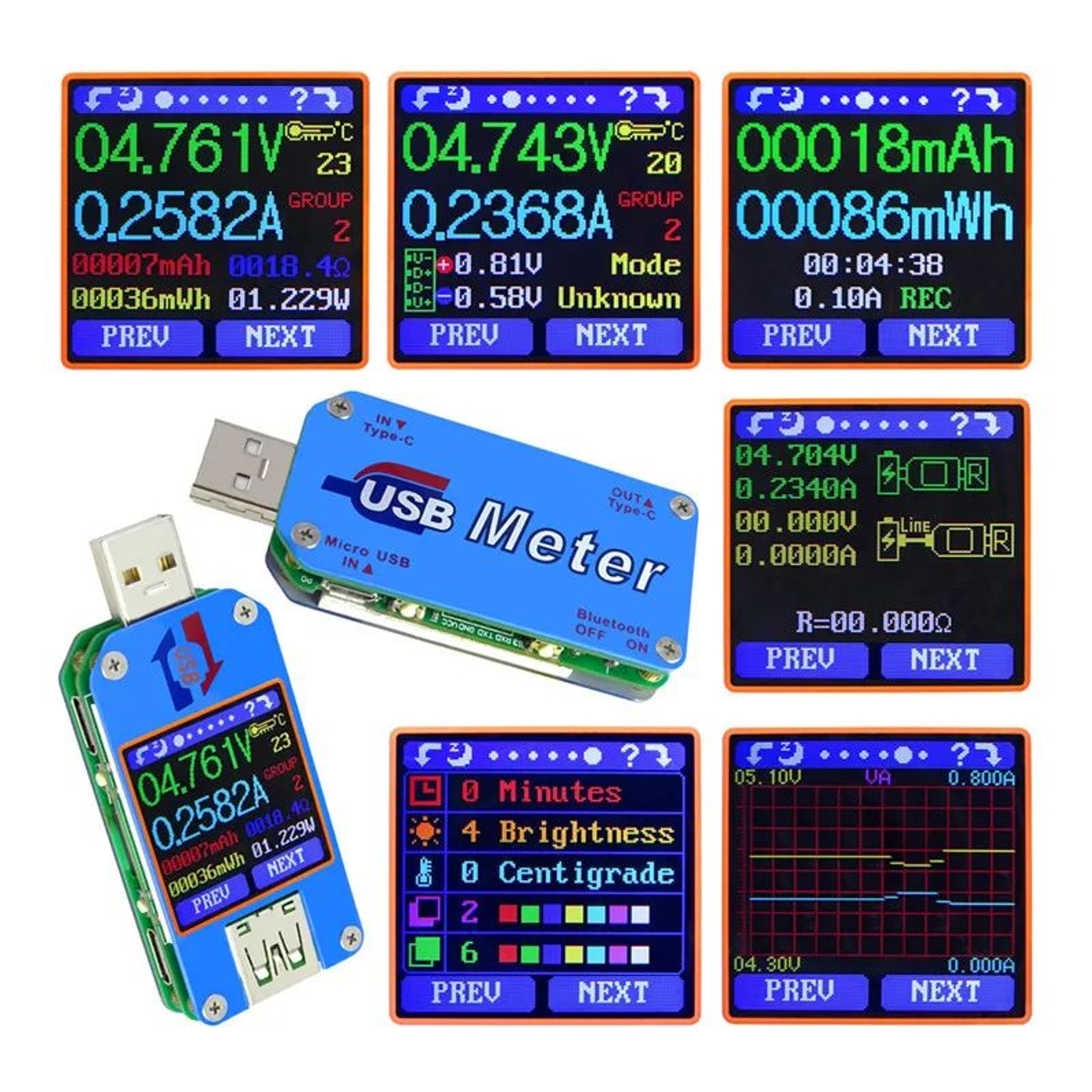 USB TypeC Digital Voltmeter Ammeter  144 In Color LCD Power Meter Quick Charger Power Bank Detector 0