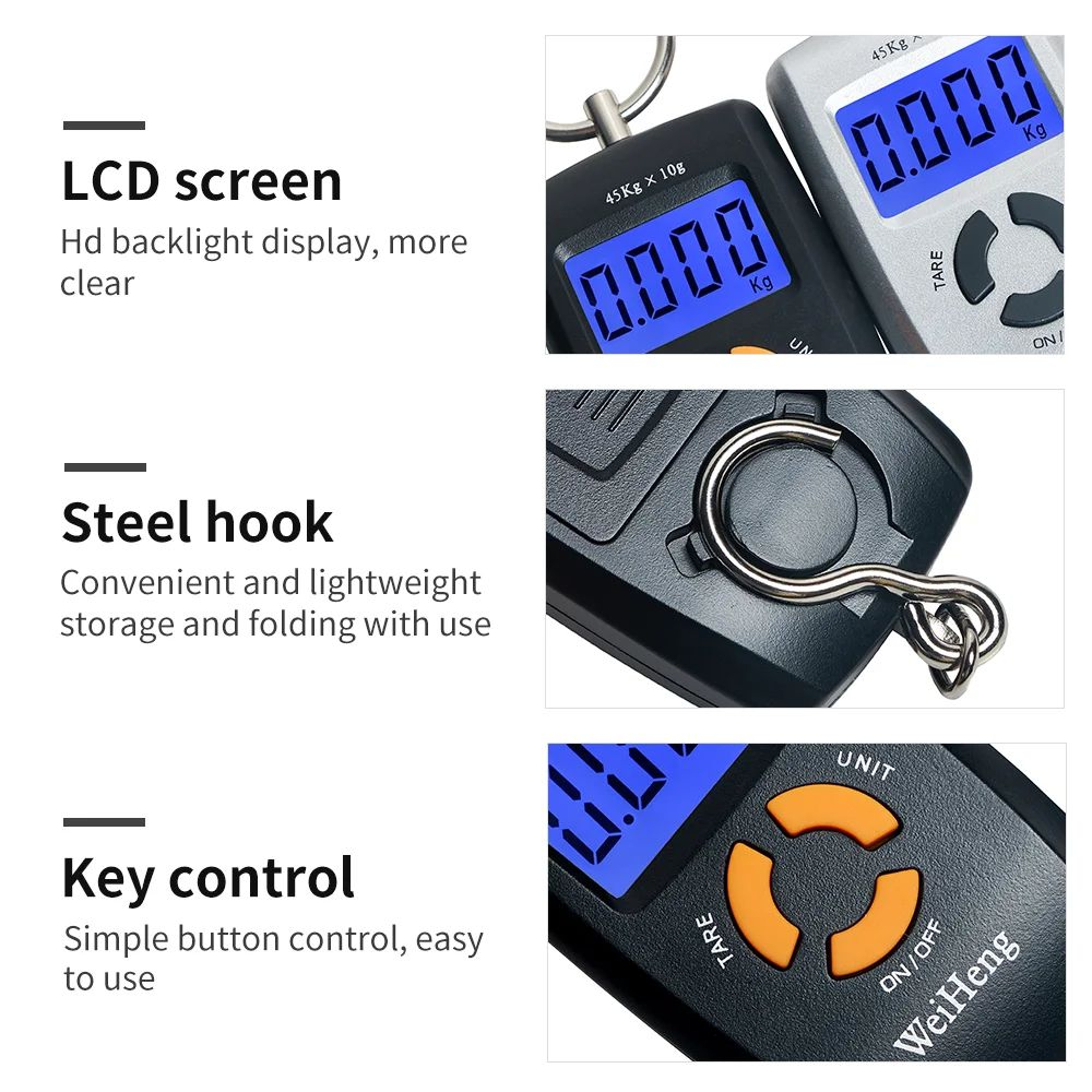 Mini Digital Hanging Scale  99 Lb Portable LCD Luggage Fish Hook Weight Scale With Tare For Travel  3