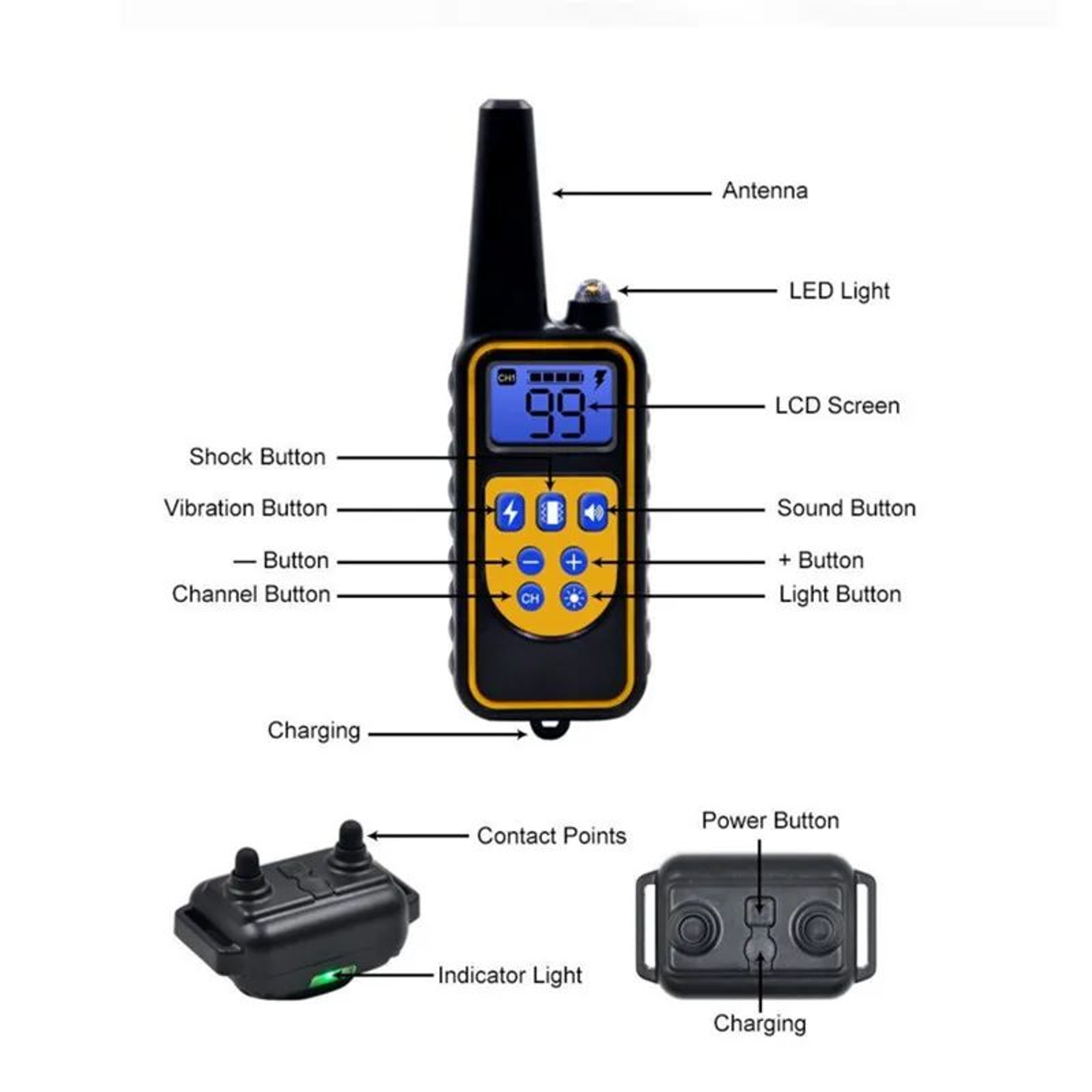2625 FT Waterproof Dog Training Collar  Rechargeable Remote Sound Vibration Shock Trainer With LCD  1