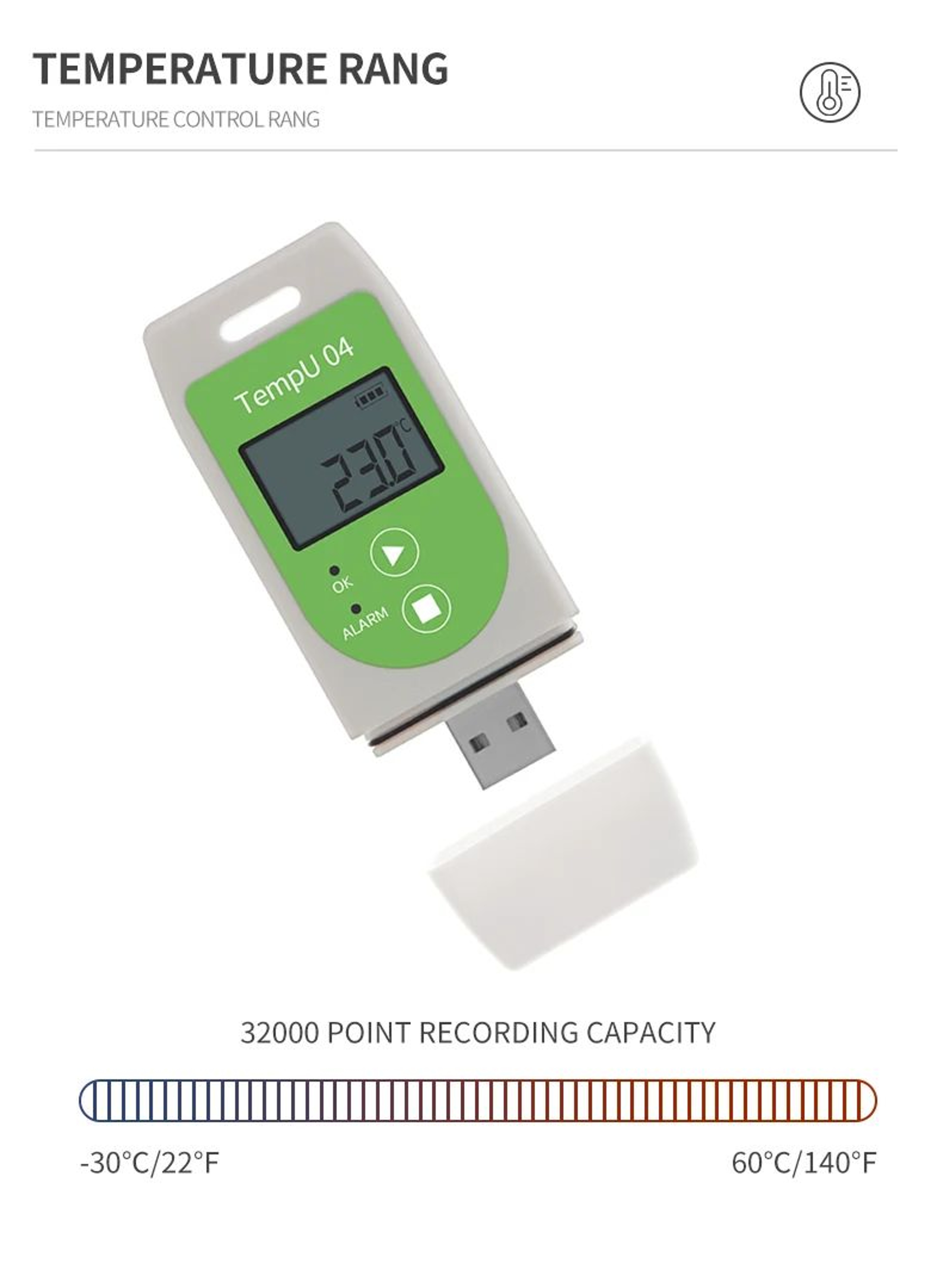 USB Temperature Data Logger  32000Record Reusable Recorder With LCD PDF CSV Reports  IP65 Protectio 3