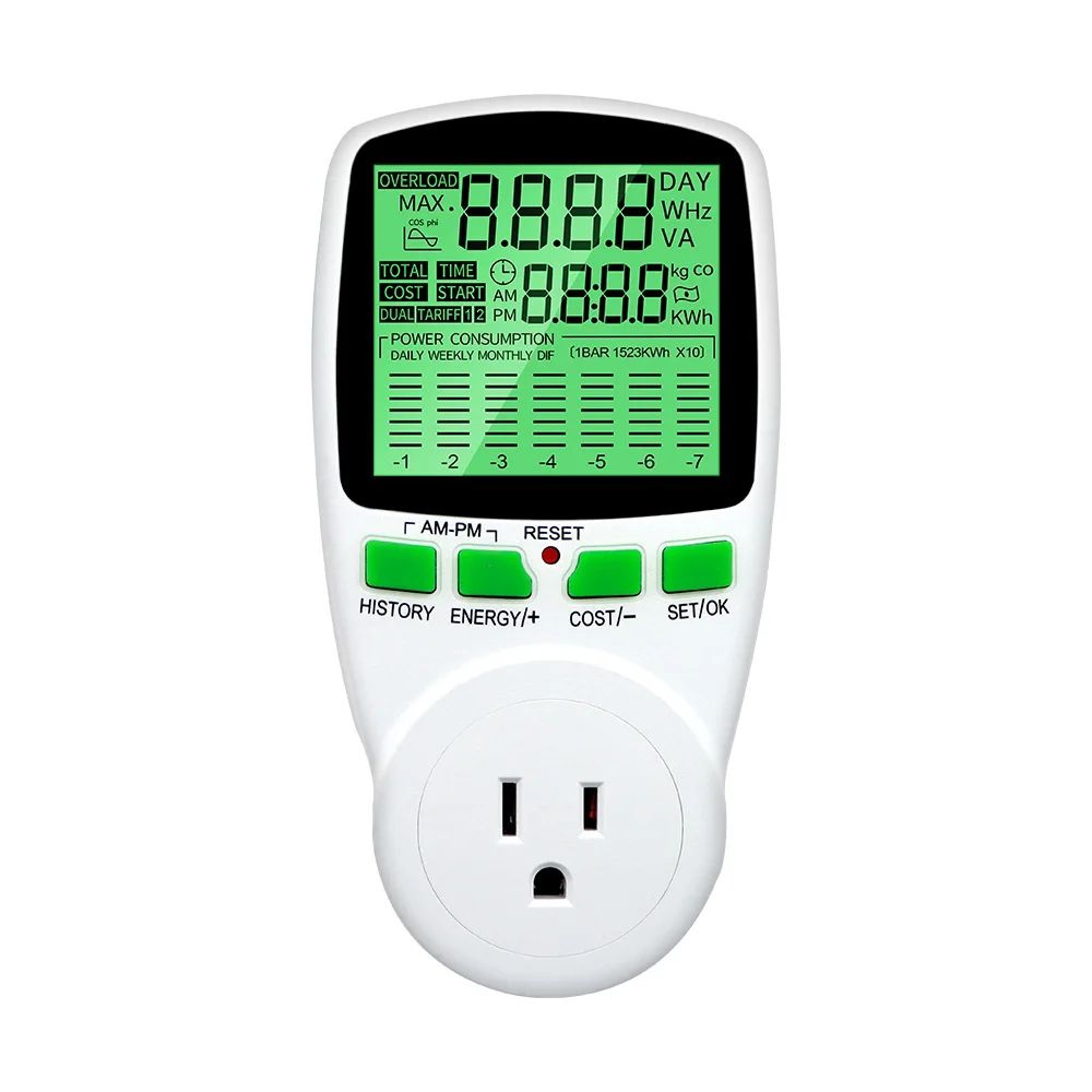 Digital LCD Electricity Usage Meter  120V 15A Watt KWh Voltage Current Cost Power Analyzer Monitor  7