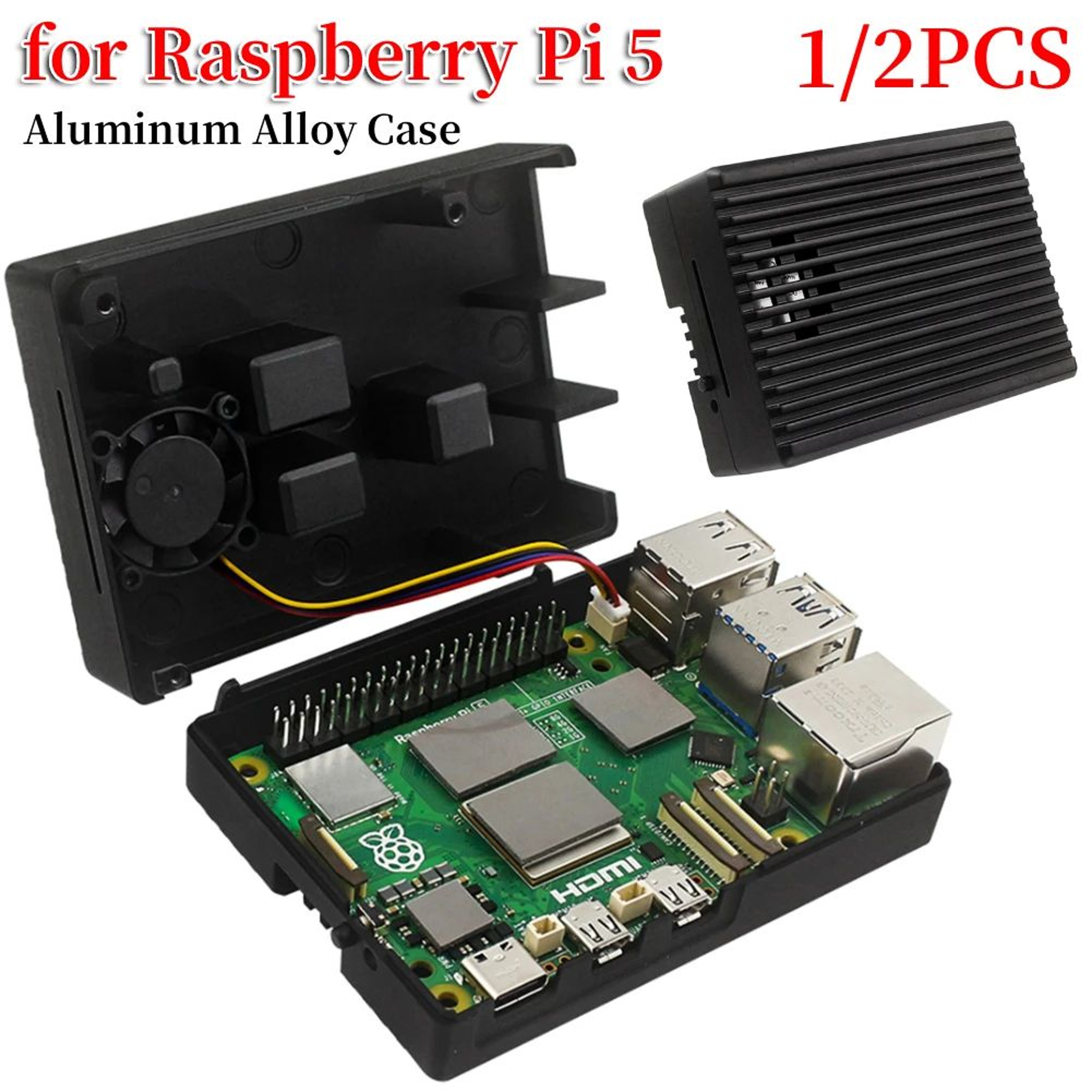 Raspberry Pi 5 Aluminum Alloy Case  Metal Protective Enclosure With Active Cooler Heatsink Fan For  0