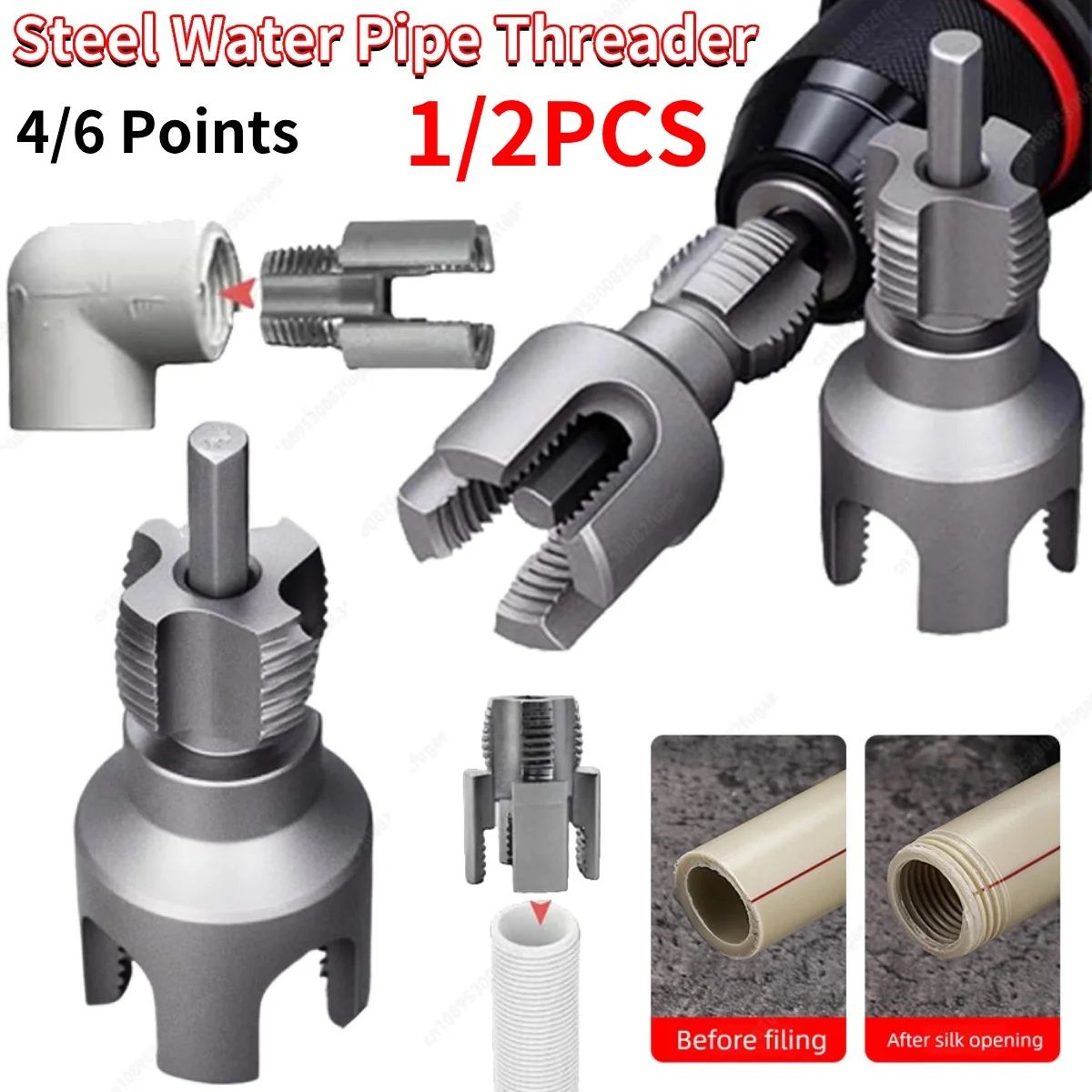 Steel Water Pipe Threader  46Point Internal External PPR PVC Plumbing Thread Cutting Tap Tool Kit F