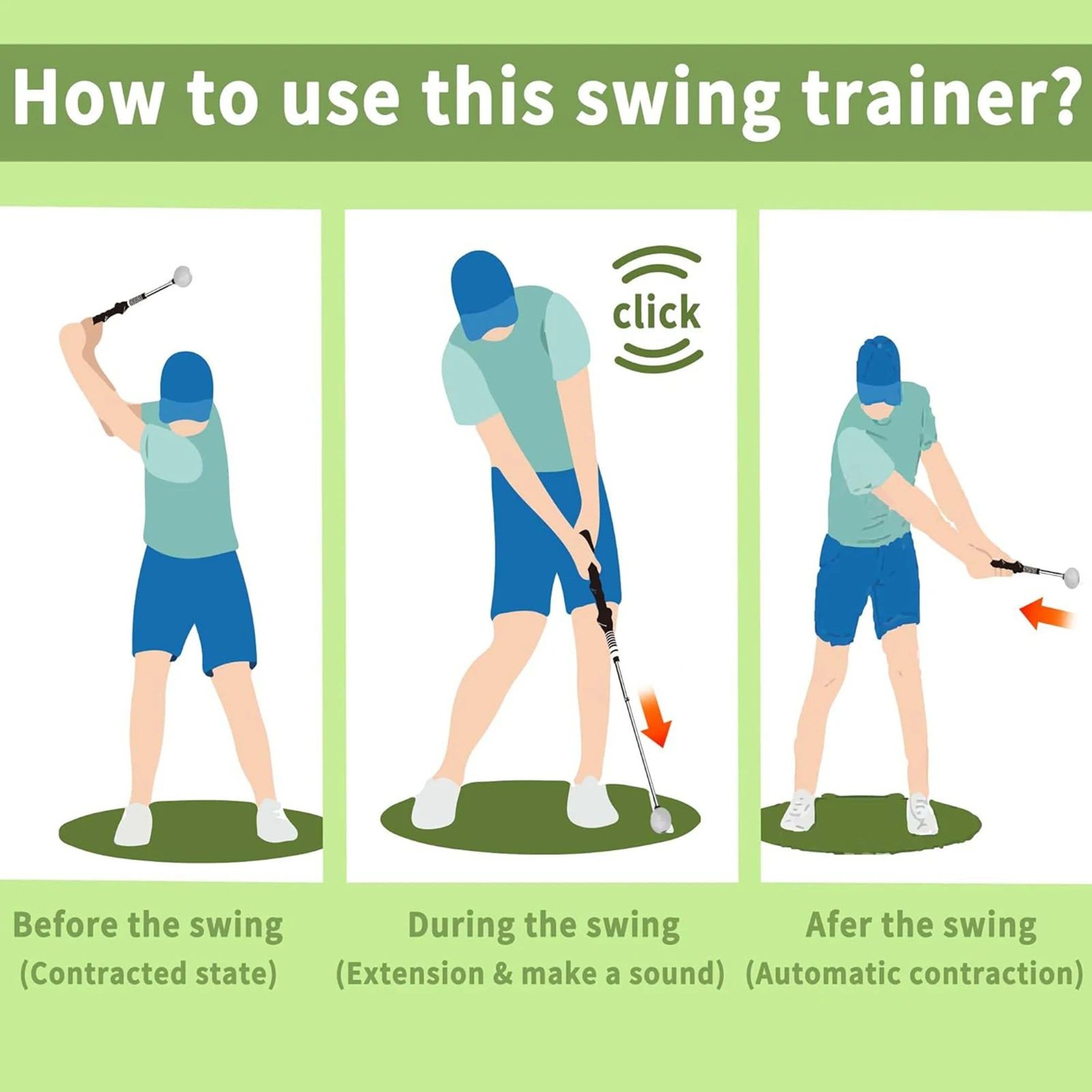 Retractable Golf Swing Trainer  Portable Grip Practice Aid With Click Feedback For Rhythm Stance  I 2