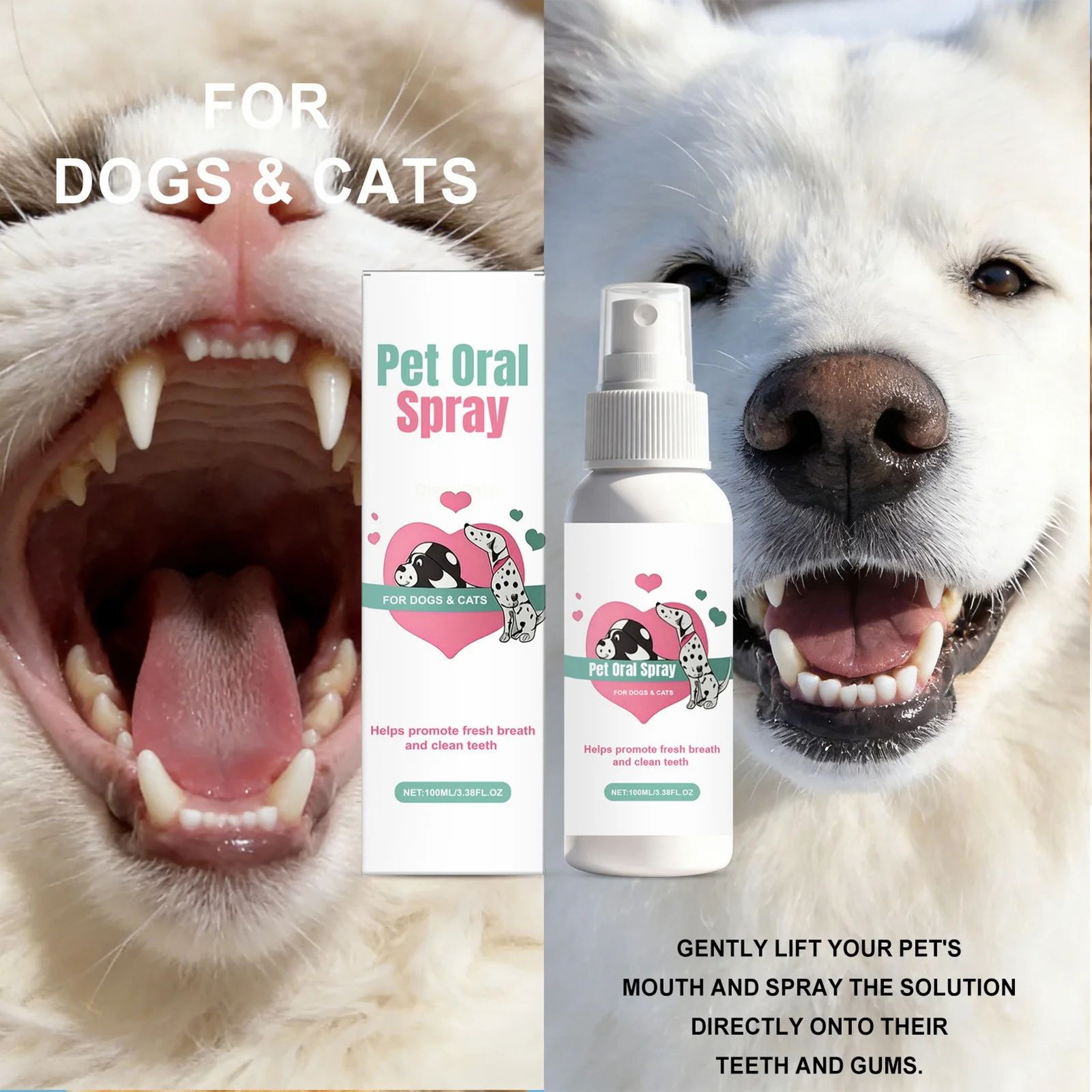 Pet Oral Care Spray  338 Fl Oz Plaque Control Teeth  Gum Cleaner For Cats  Dogs With Fresh Breath F 0