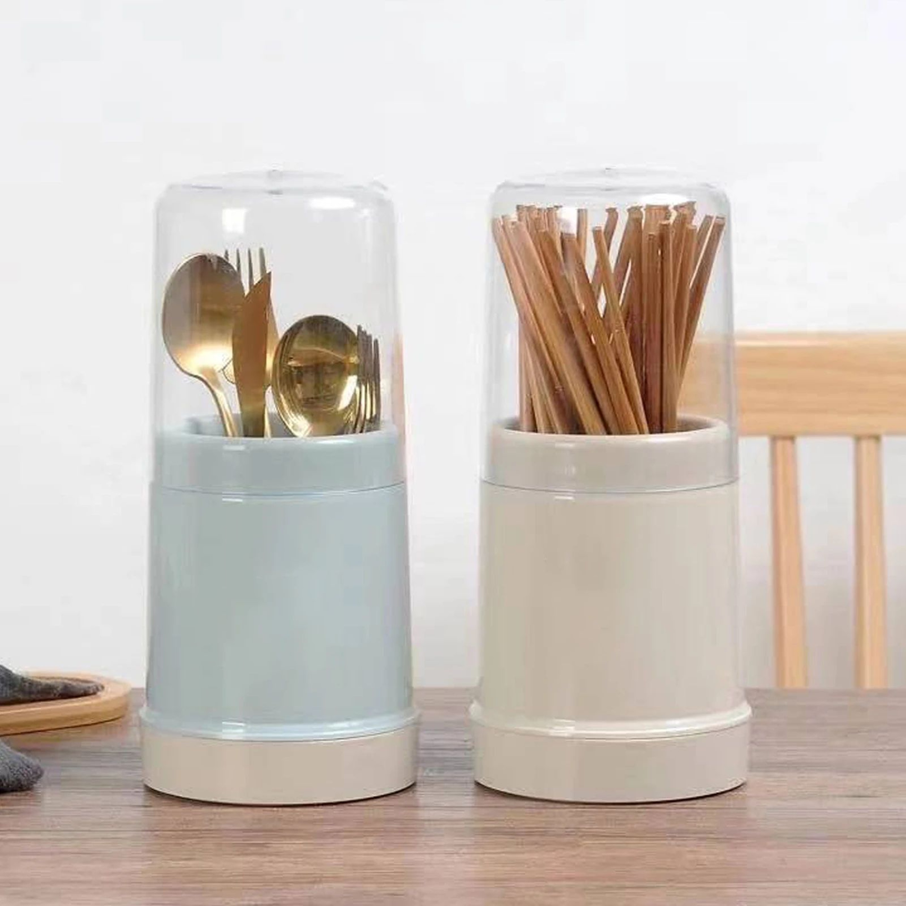 Covered Cutlery Holder  984 X 453 In Round Utensil Organizer With Lid  Drainer For Spoons Forks Cho 1