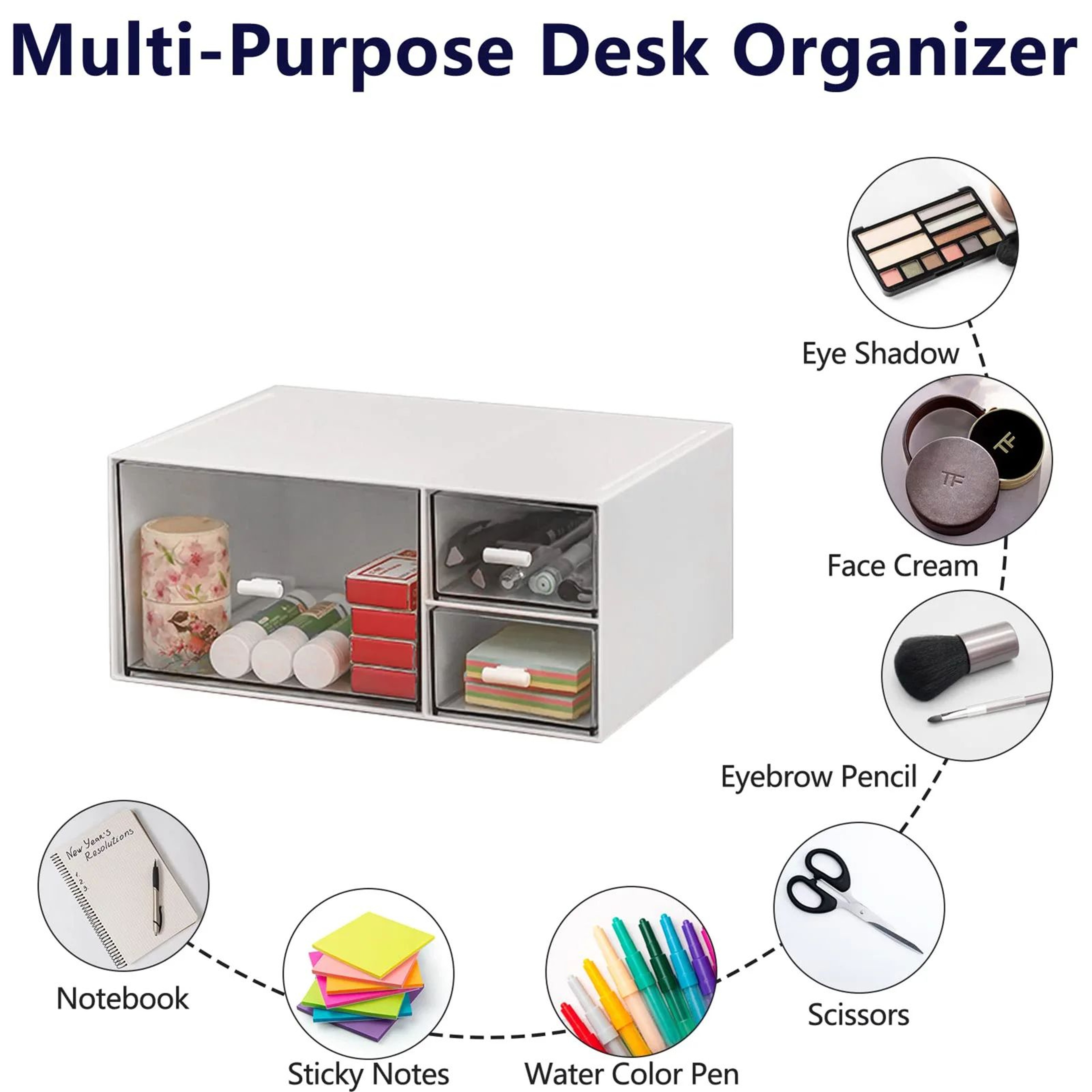 Stackable Clear Drawer Organizer Boxes  SeeThrough Modular Desktop Storage Bins For Crafts Makeup J 3