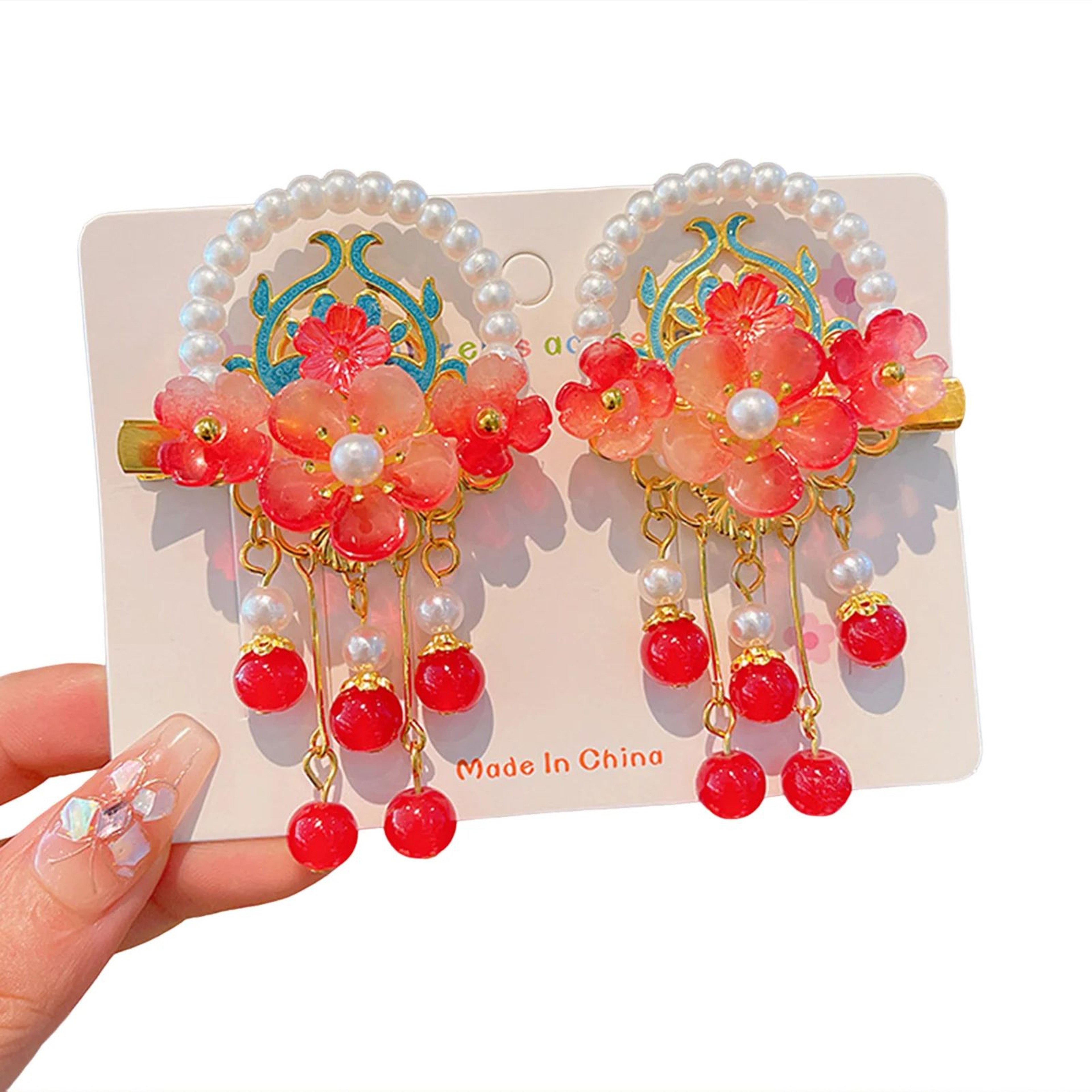 Chinese Floral Tassel Hair Clip  Elegant Alloy Hanfu Cheongsam Hair Accessory For Weddings Banquets 2