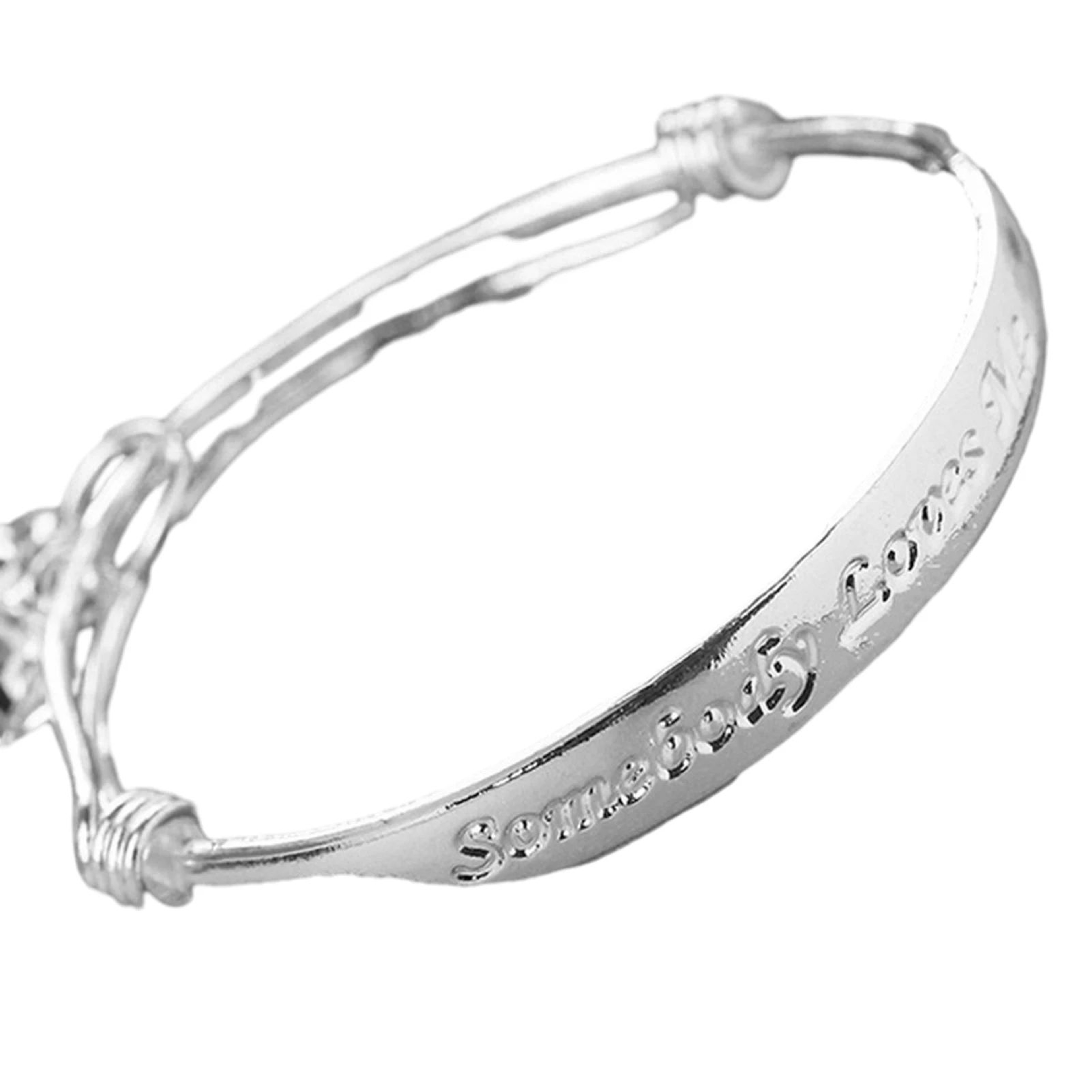 Kids SilverPlated Bangle Bracelets  2Piece Adjustable Somebody Loves Me Jewelry Set For Sentimental 3