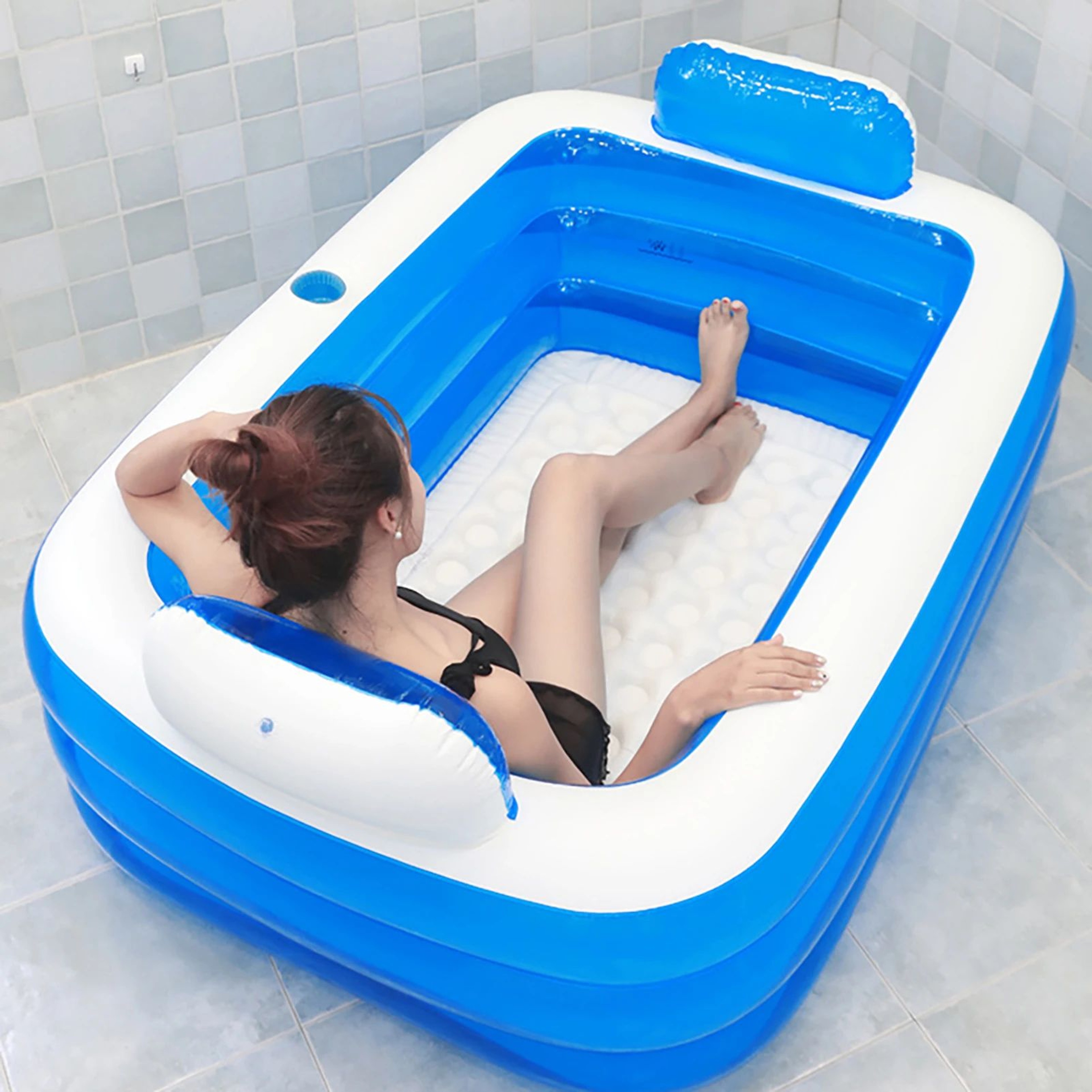 Foldable Double Bathtub  ThreeLayer PVC Portable Tub With Dual Pillows And Cup Holder For Comfortab 1