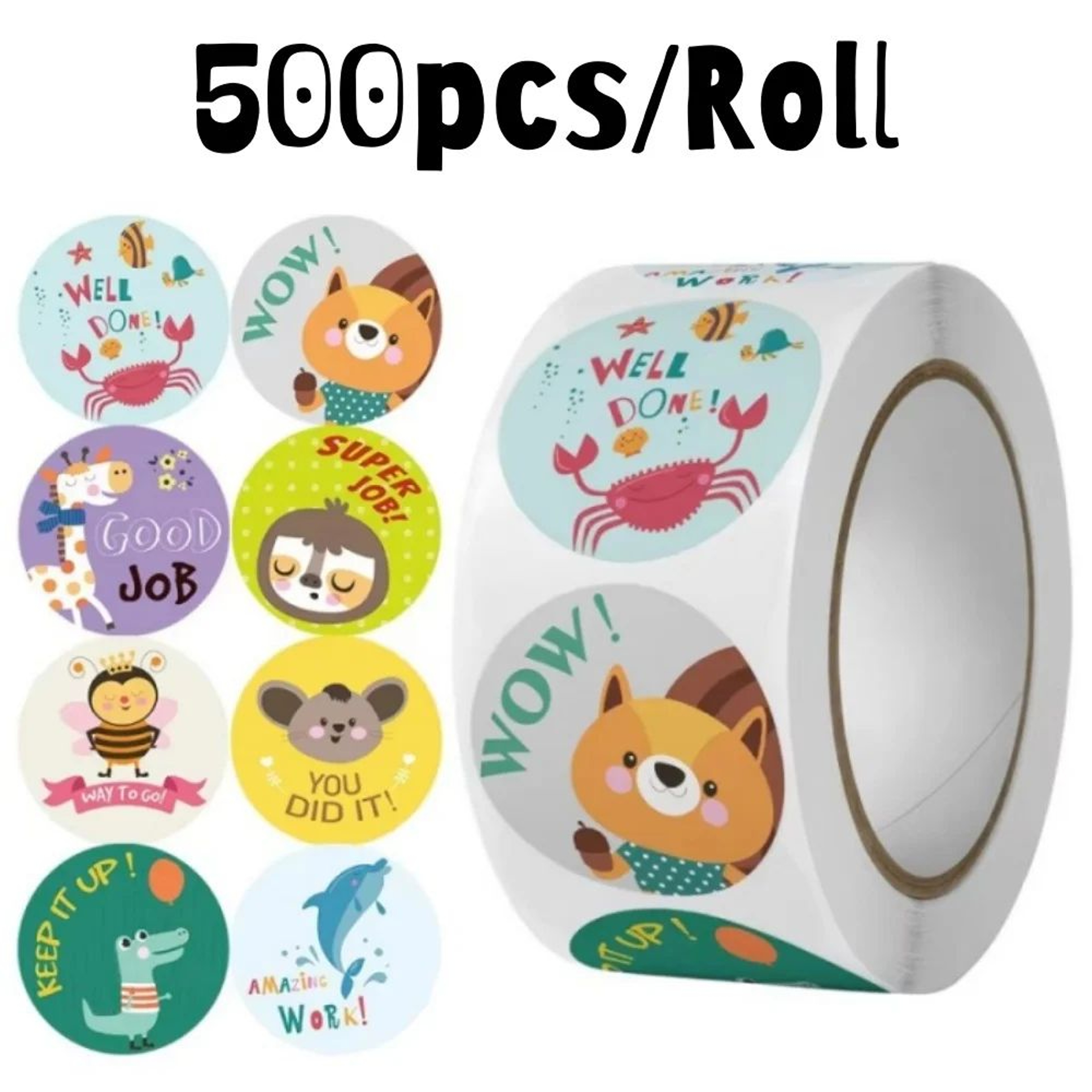 Cartoon Animal Stickers  Roll Of Fun Round Reward Labels For Teachers School Photocard Decor  Gift  0