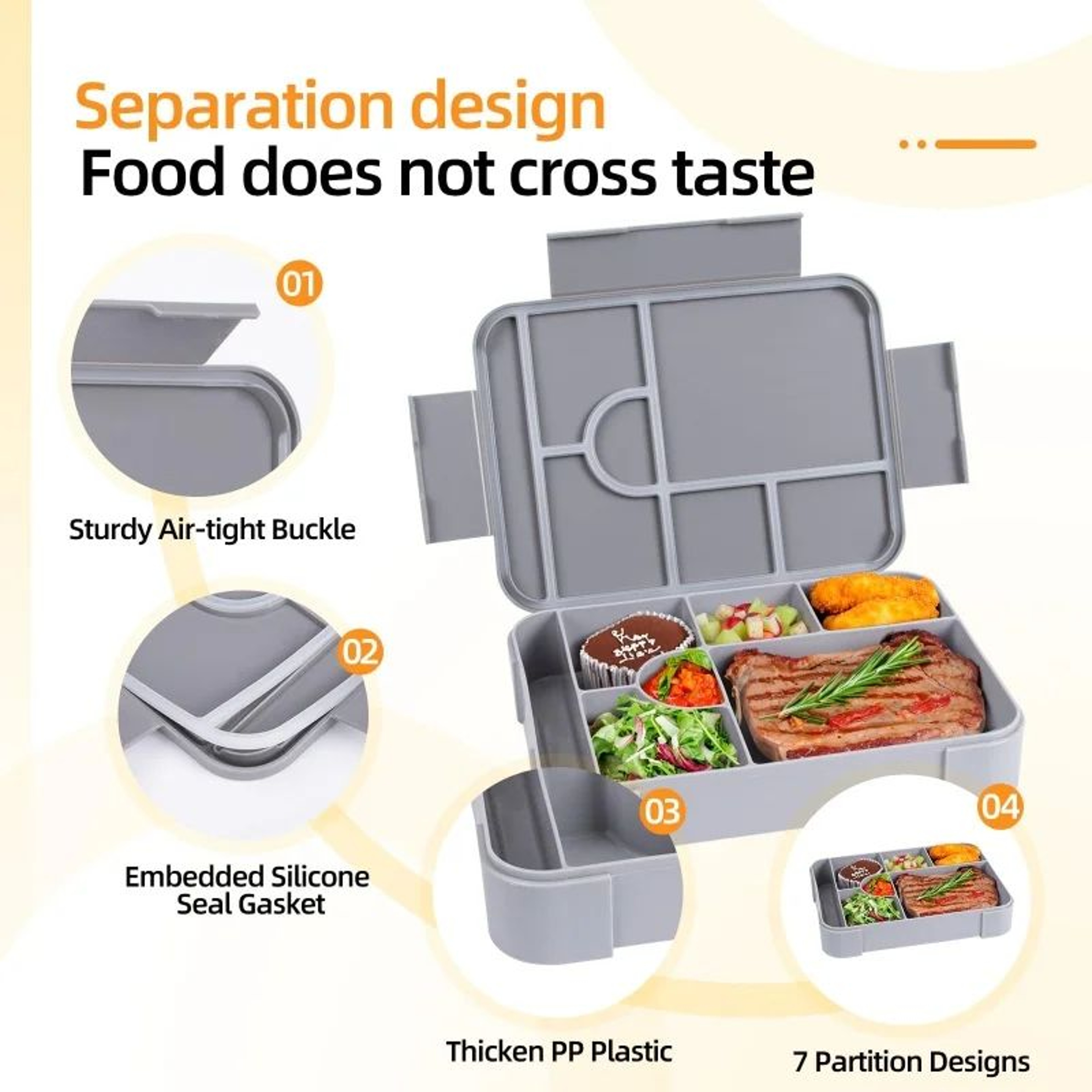 Divided Bento Lunch Box  Leakproof Food Container With Fork  Spoon For School Meals Camping  Meal P 2