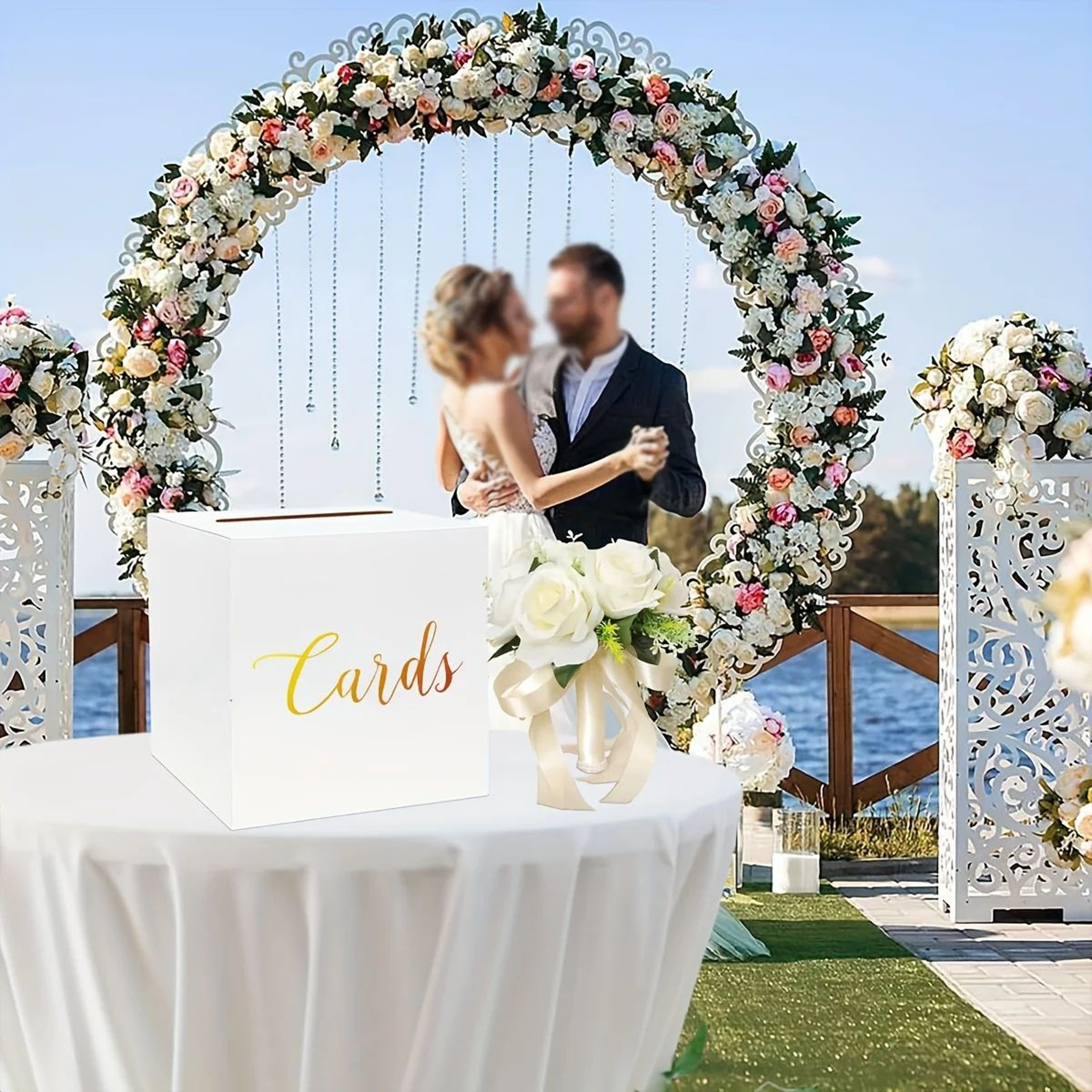 White Card Box  Gold Foil Design With 10 Cards For Wedding Receptions Baby Showers Voting Games And 2