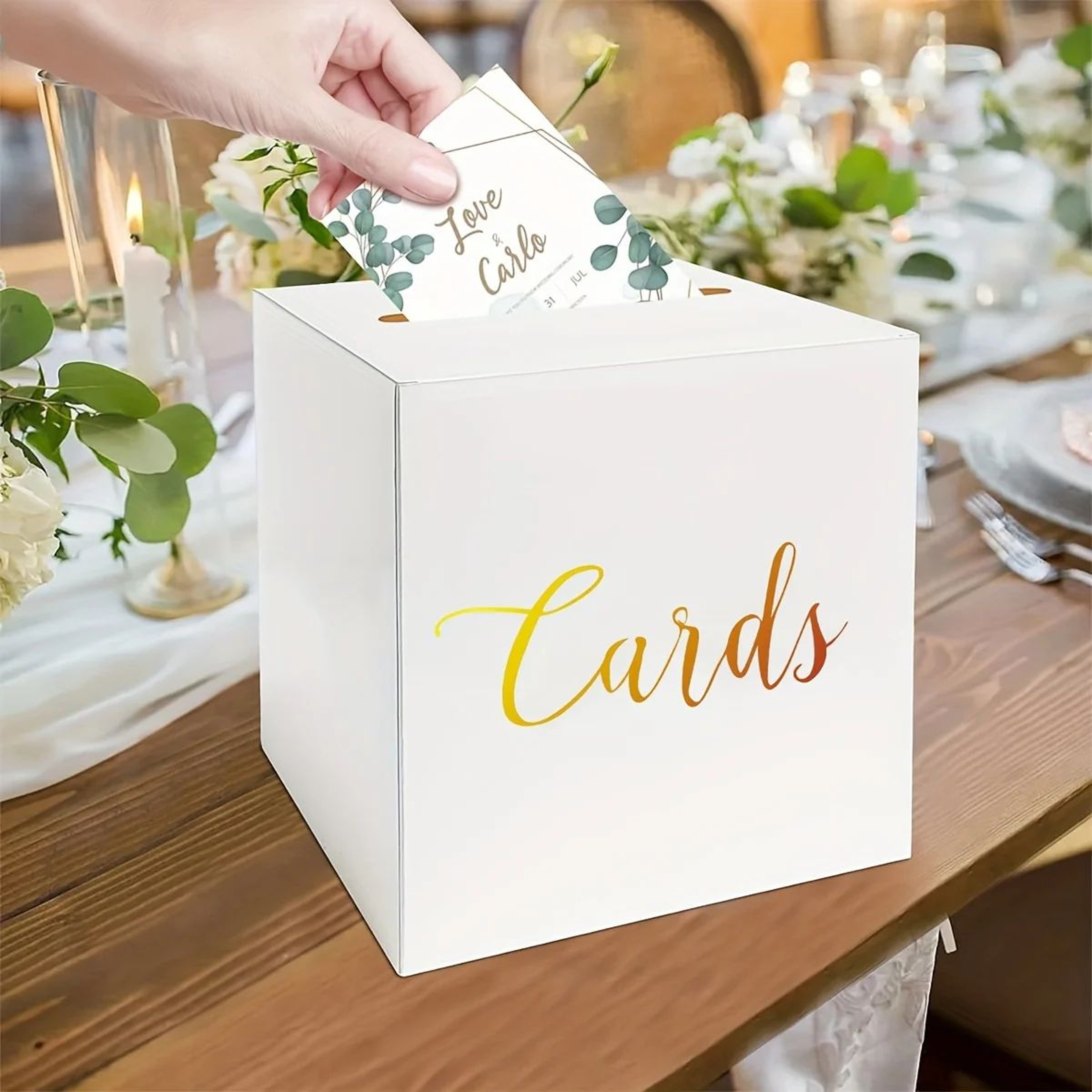 White Card Box  Gold Foil Design With 10 Cards For Wedding Receptions Baby Showers Voting Games And 0
