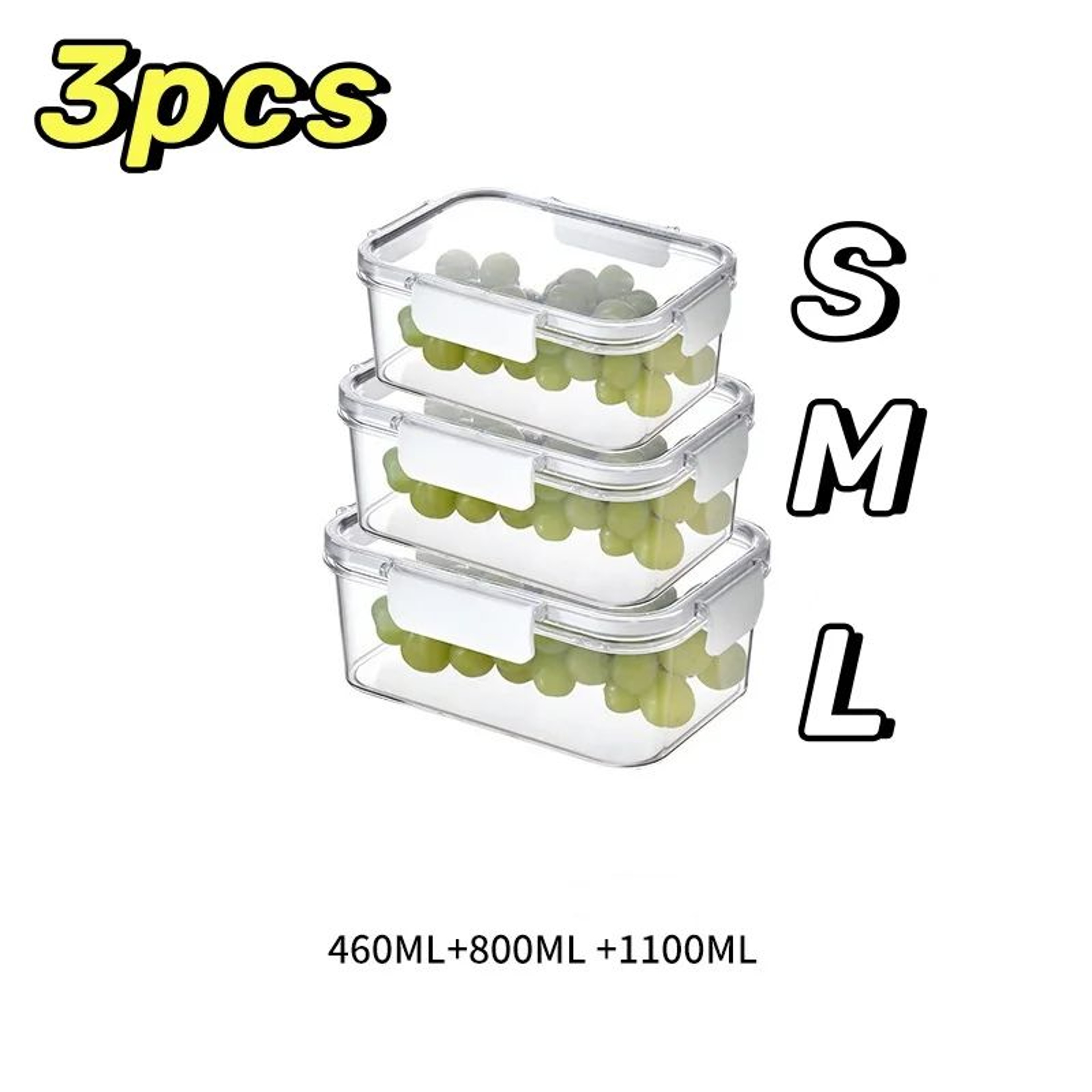 Clear Refrigerator Storage Boxes  Sealed PET Food Containers In 3 Sizes For Neat Fruit Vegetables A 13