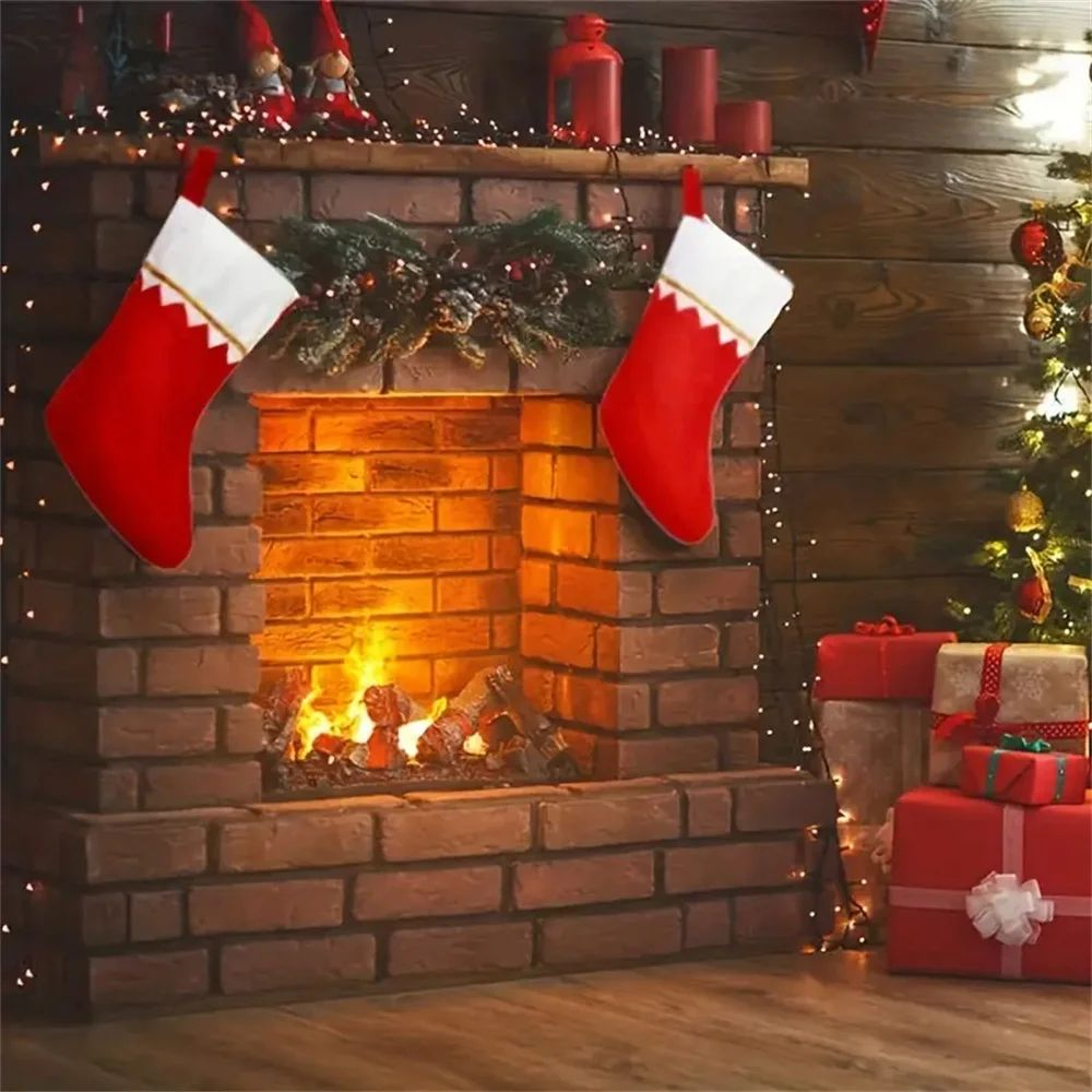 Red Felt Christmas Stockings  Golden Trim Hanging Holiday Decor For Fireplace Displays Festive Home 1